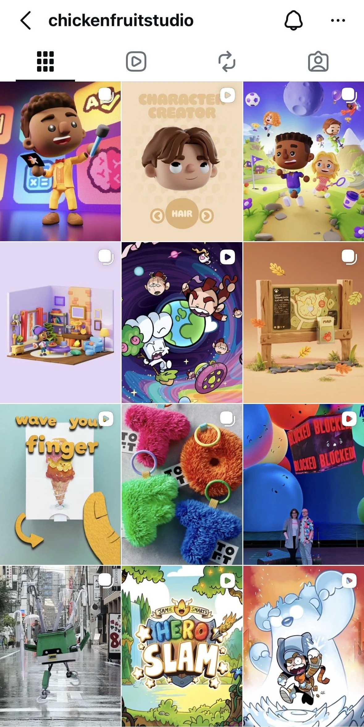 Screenshot of @chickenfruitstudio's instagram grid