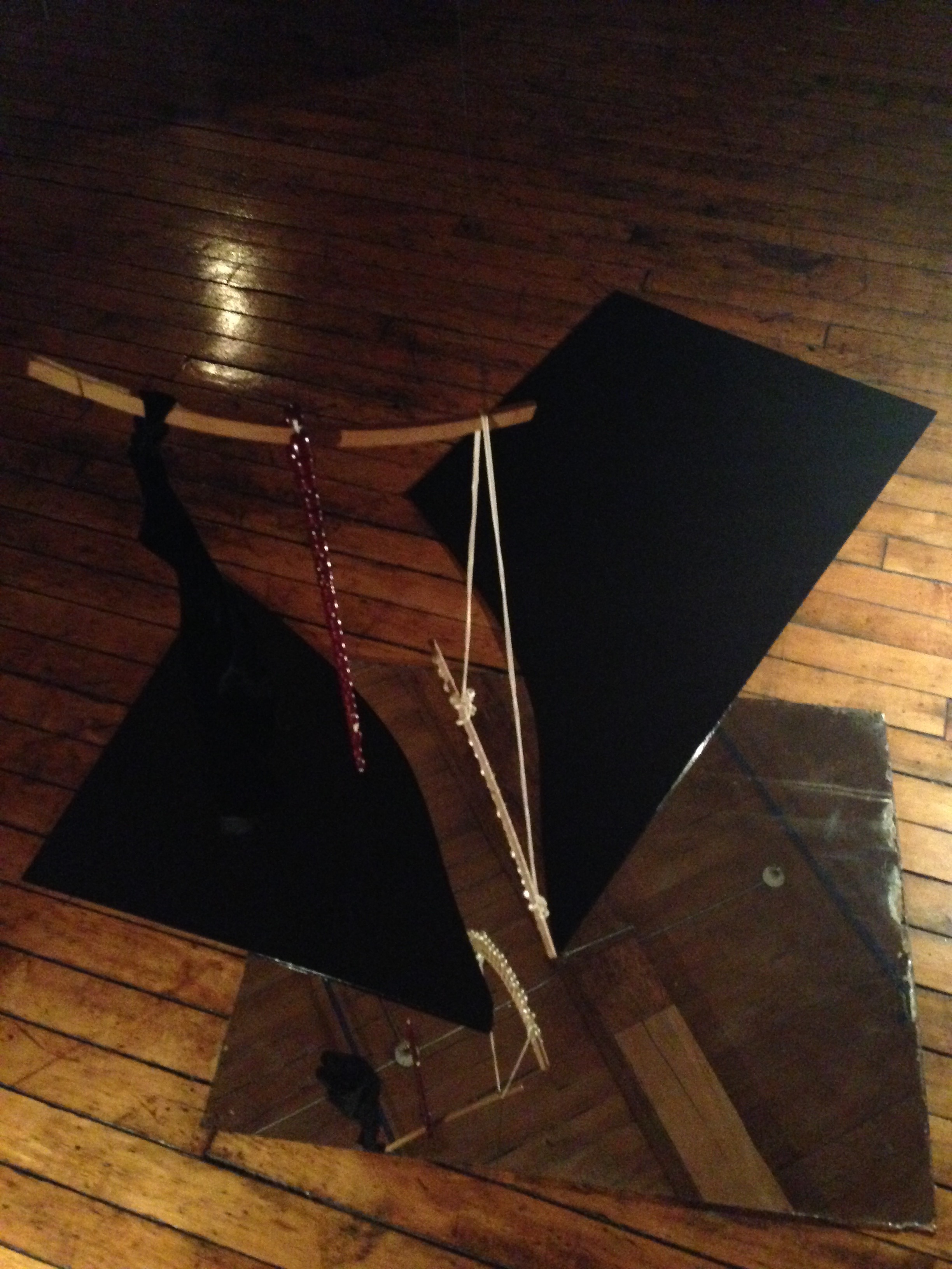   Initium , 2014  mirror, enamel, resin beads, silk cord, vintage hanger, velvet, thread, pearls 