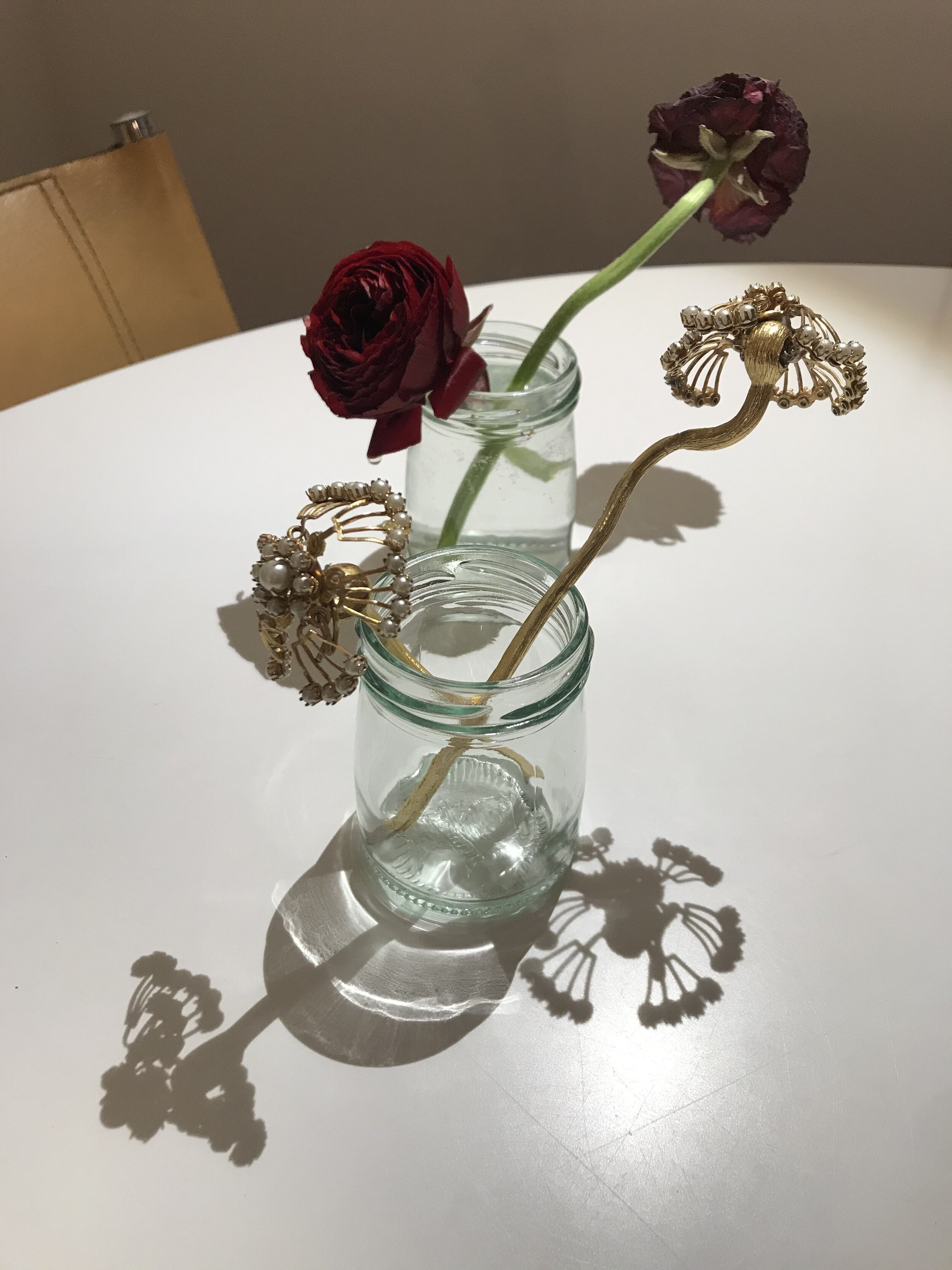  2020  glass jars, jewelry parts, ranunculus 