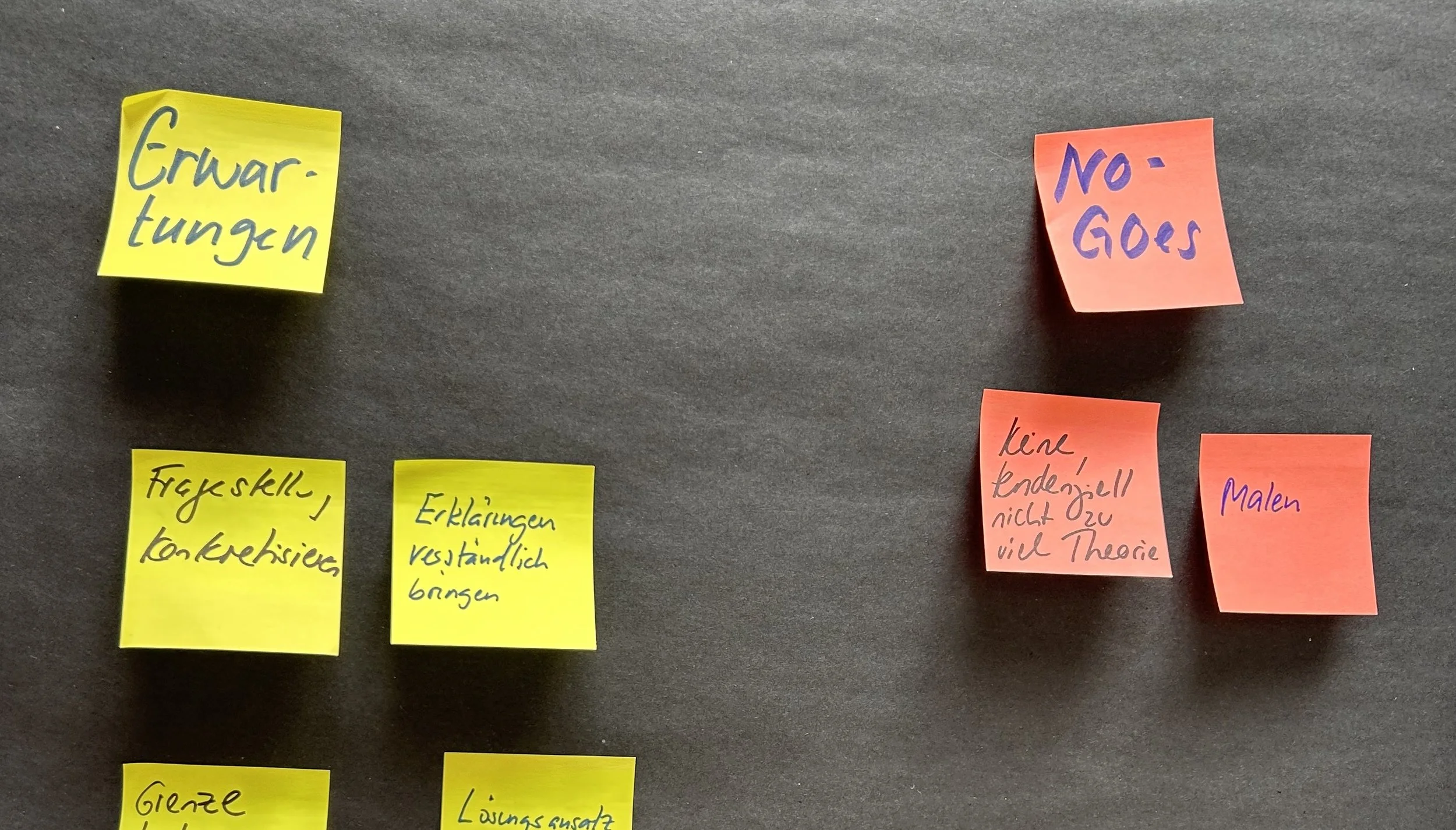 Notizzettel mit Erwartungen und No-Goes aus einem Design-Your-Life-Workshops