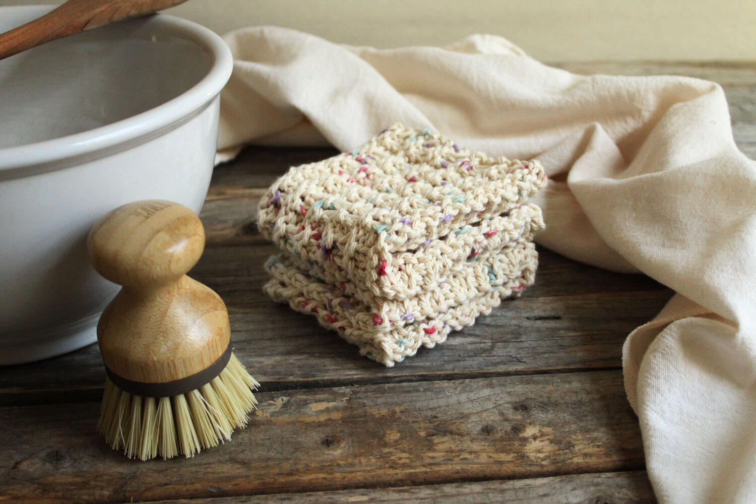 100% Cotton Hand-Knit Dish Scrubber, Set Of 2 In Farmhouse Confetti —  nest handmade