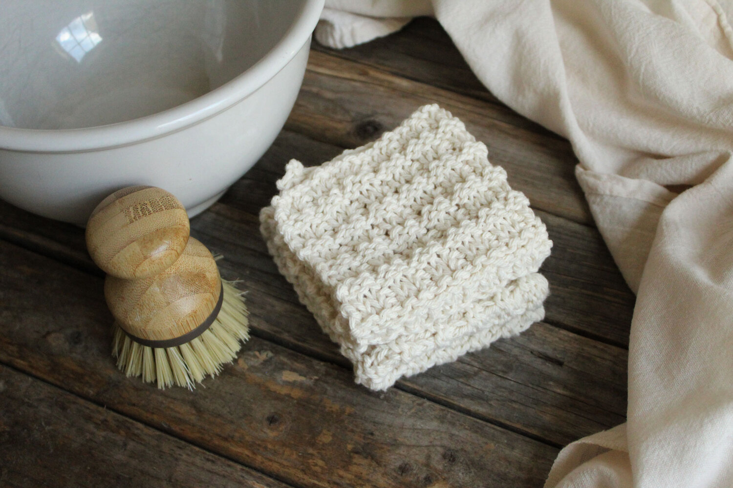 100% Cotton Hand-Knit Dish Cloths, set of 2 in Ivory — nest handmade