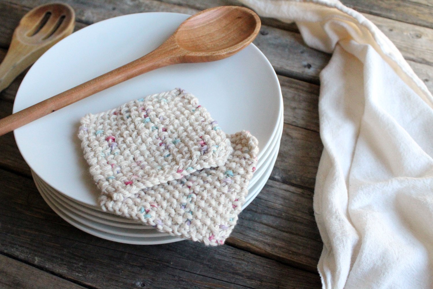 100% Cotton Hand-Knit Dish Scrubber, Set Of 2 In Farmhouse Confetti —  nest handmade