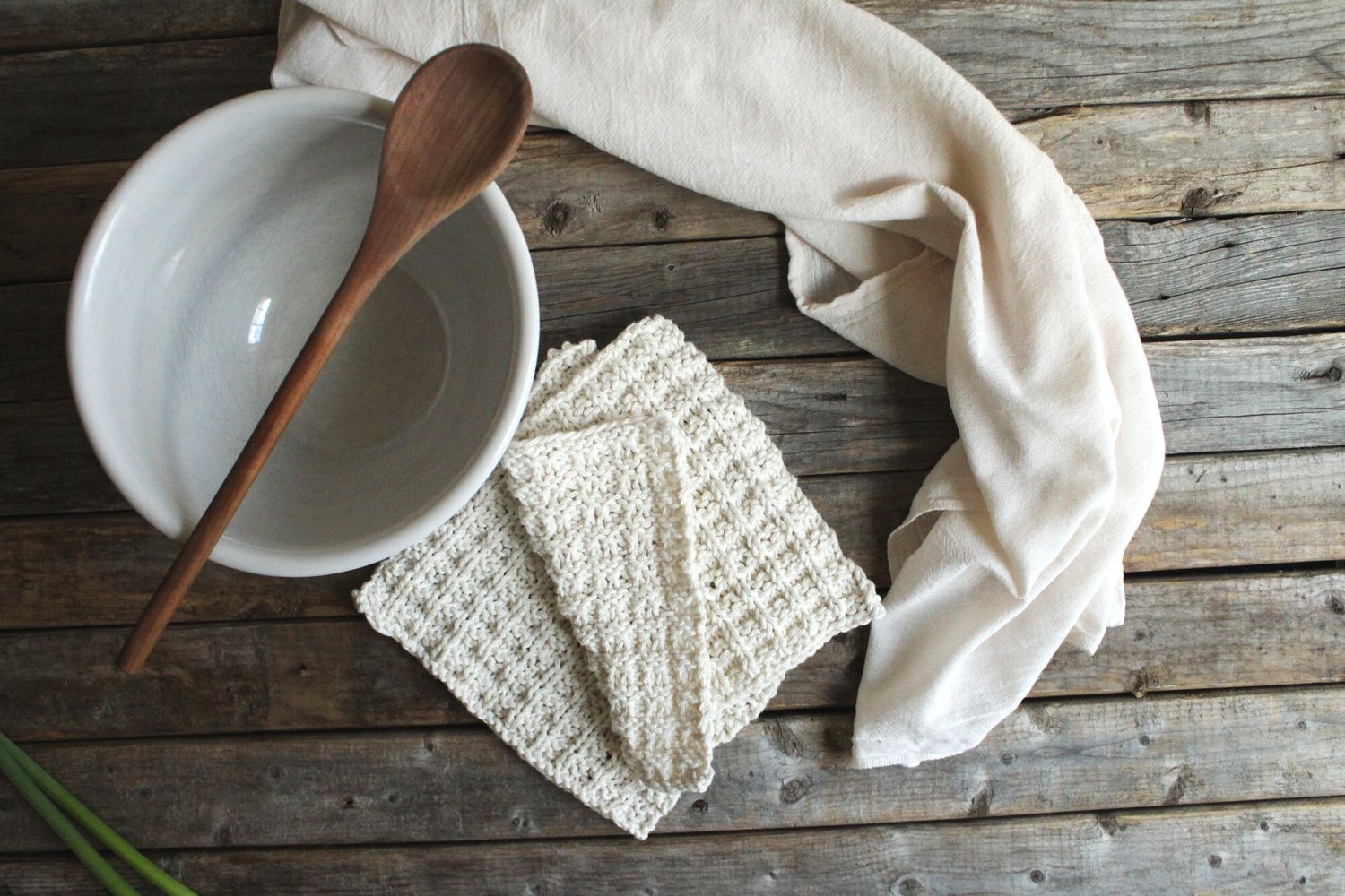 100% Cotton Hand-Knit Dish Cloths, set of 2 in Ivory — nest handmade