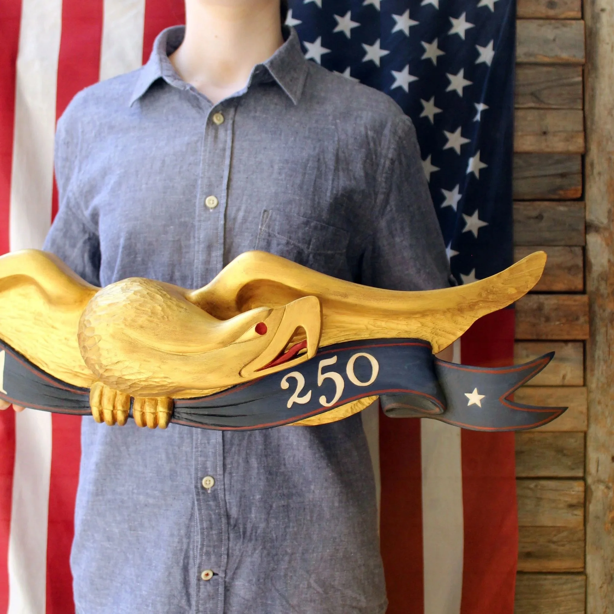 Handcarved USA 250 Wooden Bellamy Patriotic Eagle
