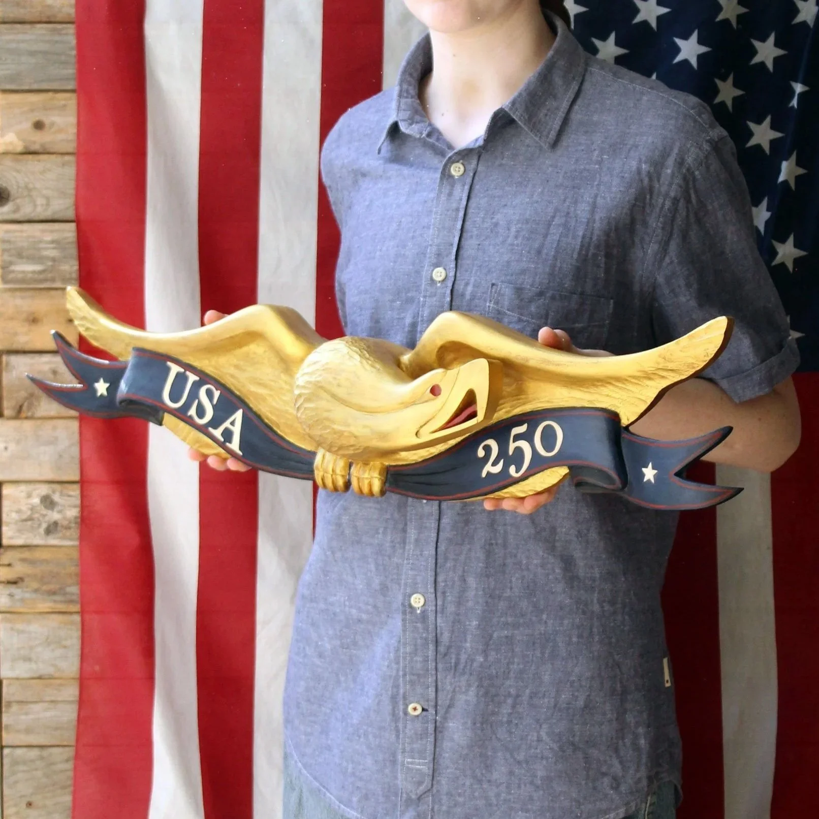 Handcarved USA 250 Wooden Bellamy Patriotic Eagle