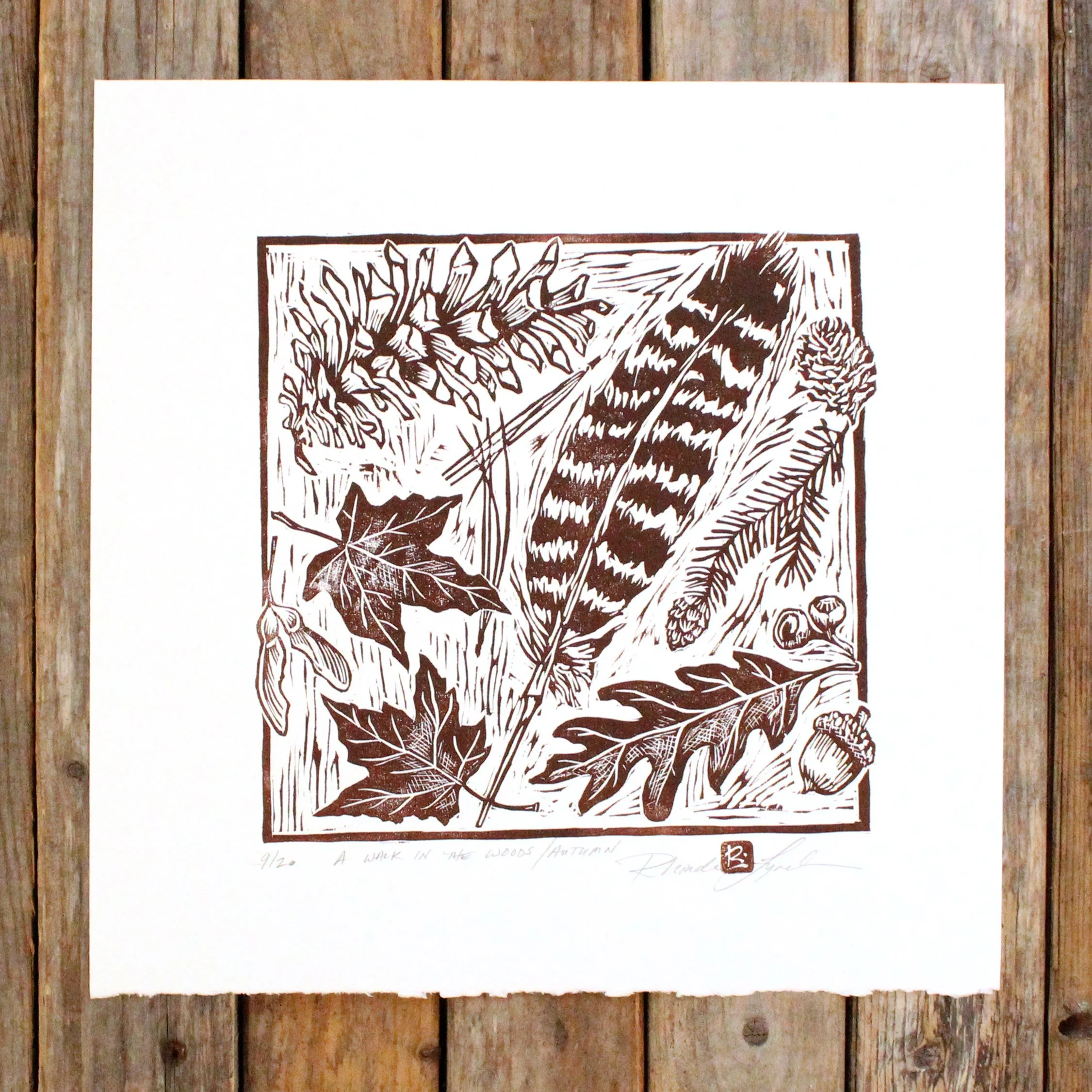A Walk in the Woods/Autumn, Woodcut Print
