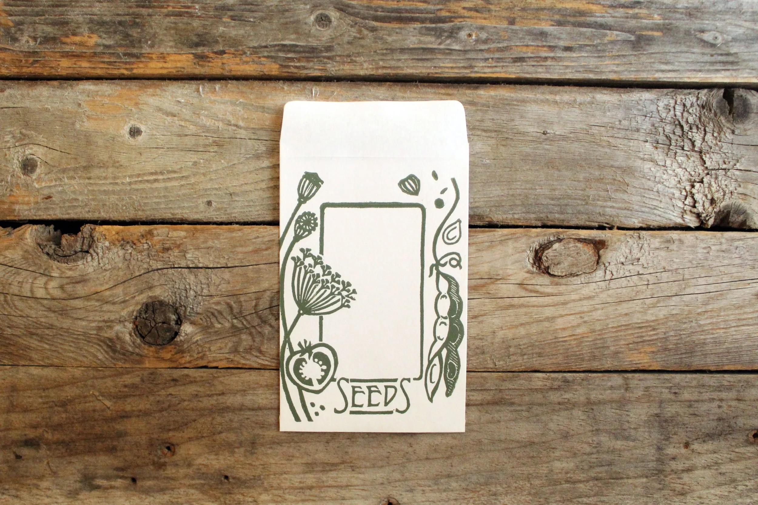 Seed Collection Envelopes, Green Ink on White, set of 5