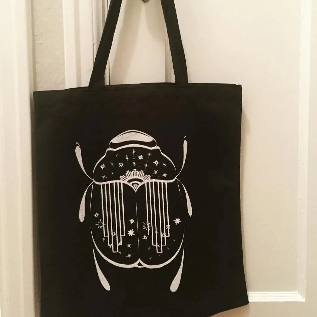 Screen Printed Jade Scarab Tote
