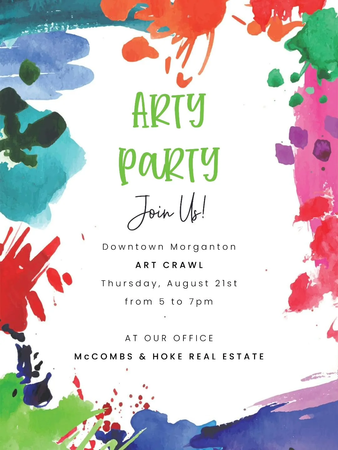 🎨 Arty Party 🎻 Art Crawl this Thursday, August 21st at our office with @tonjacs and Morgan Jeter
