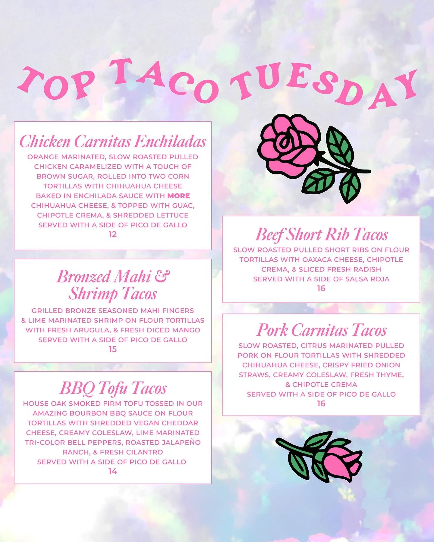 Any Tuesday with enchiladas is a good Tuesday, right?! Did ya’ll know you can place pickup orders online? Right at www.theTOPhub.com. You know what I always say - knowledge is power. And power = tacos! Or something like that…😋🌷