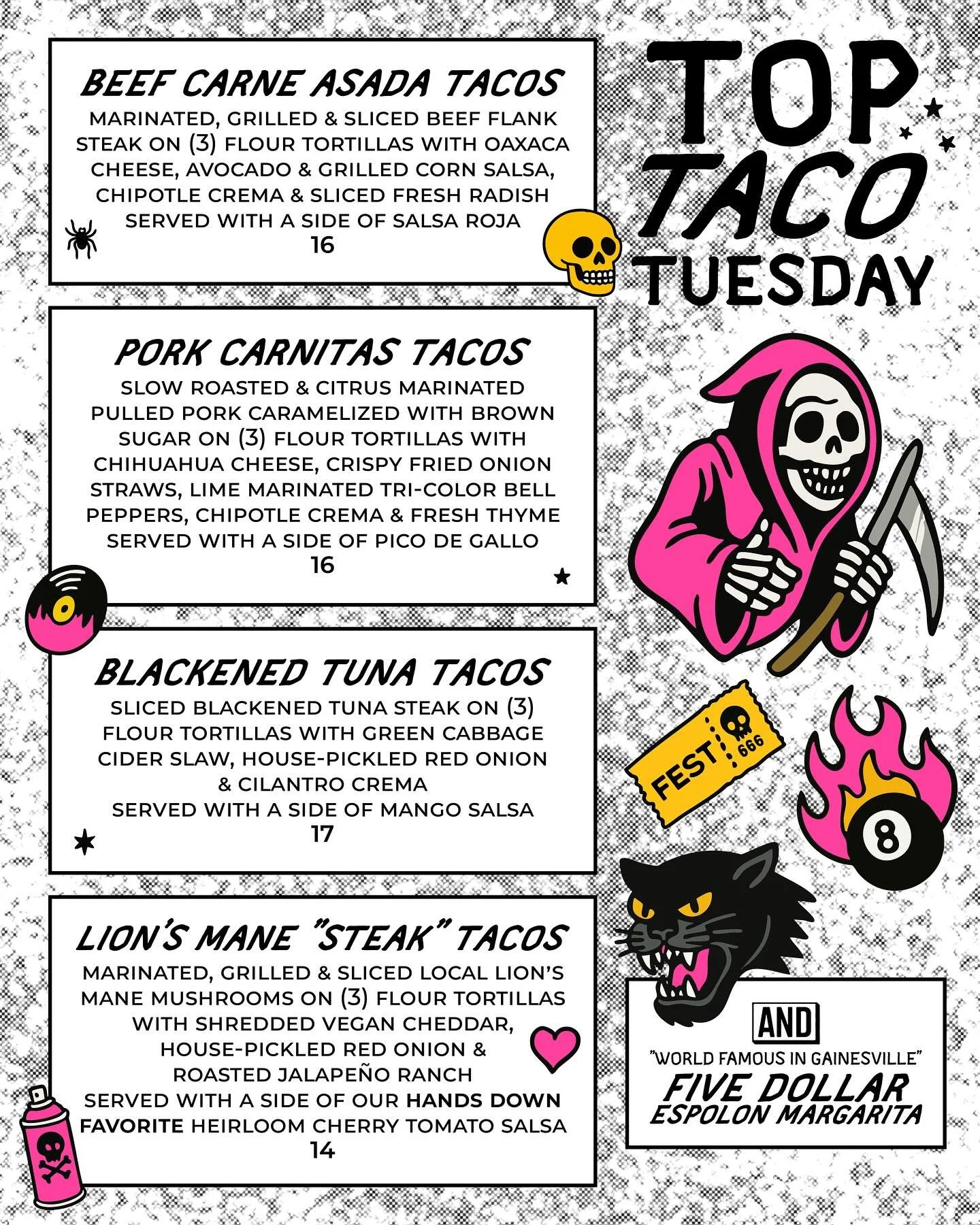 the week of our festival is upon us. come stuff your face with tacos to build your body’s HP 🔥🌮