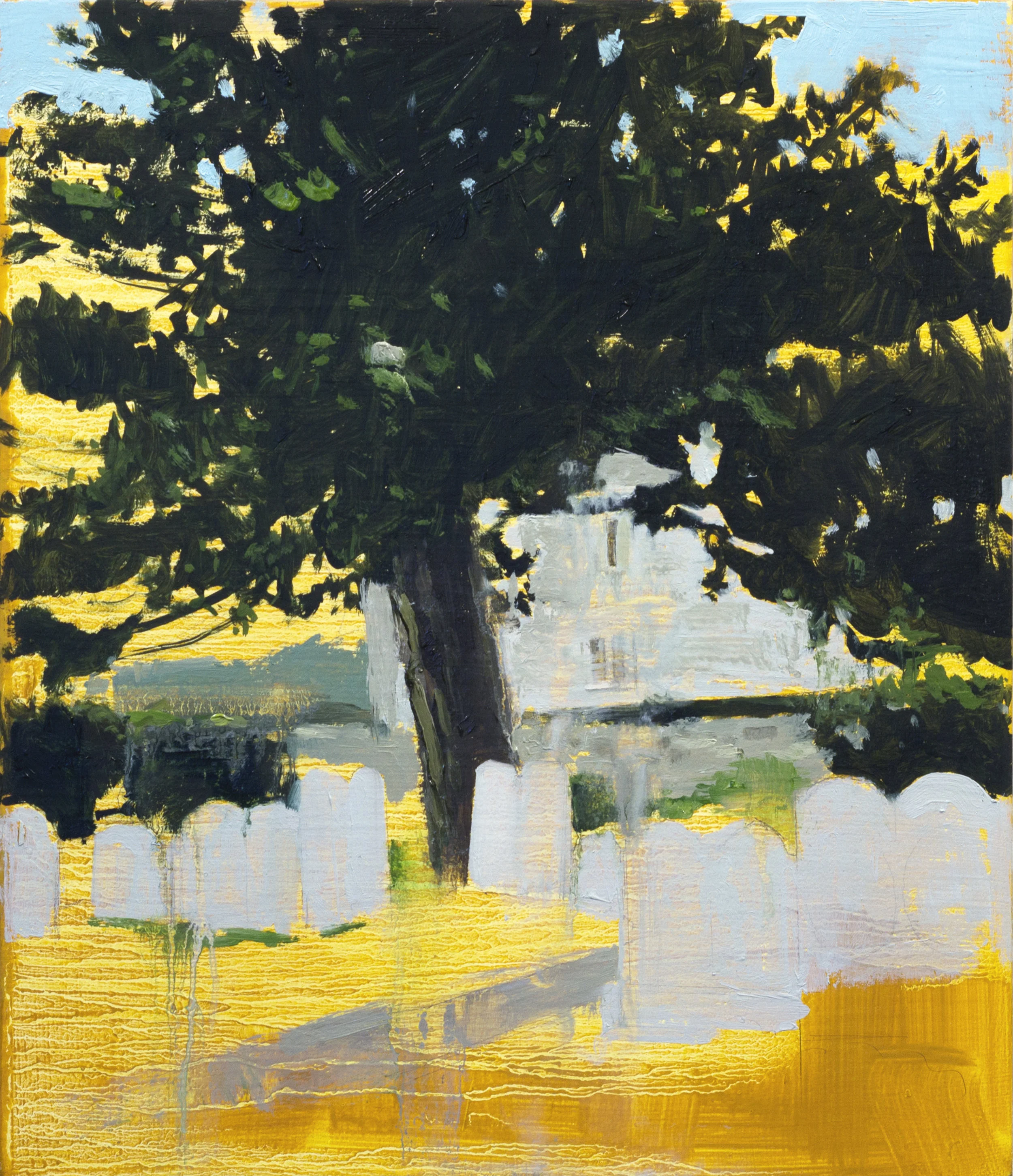 Church, 2015, oil and spray paint on panel, 16” x 13”