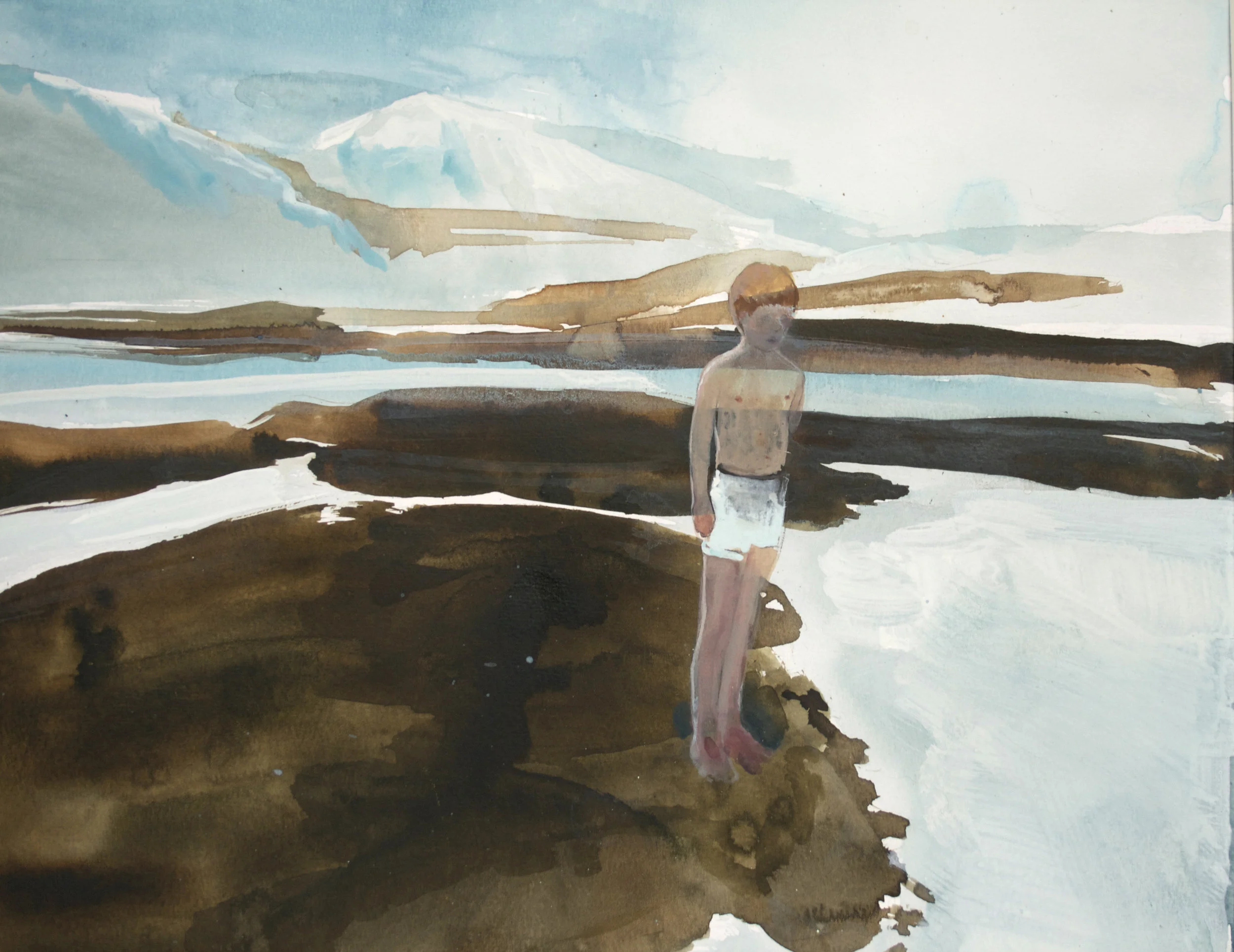The Edge, 2011, acrylic and ink on paper, 23" x 30”