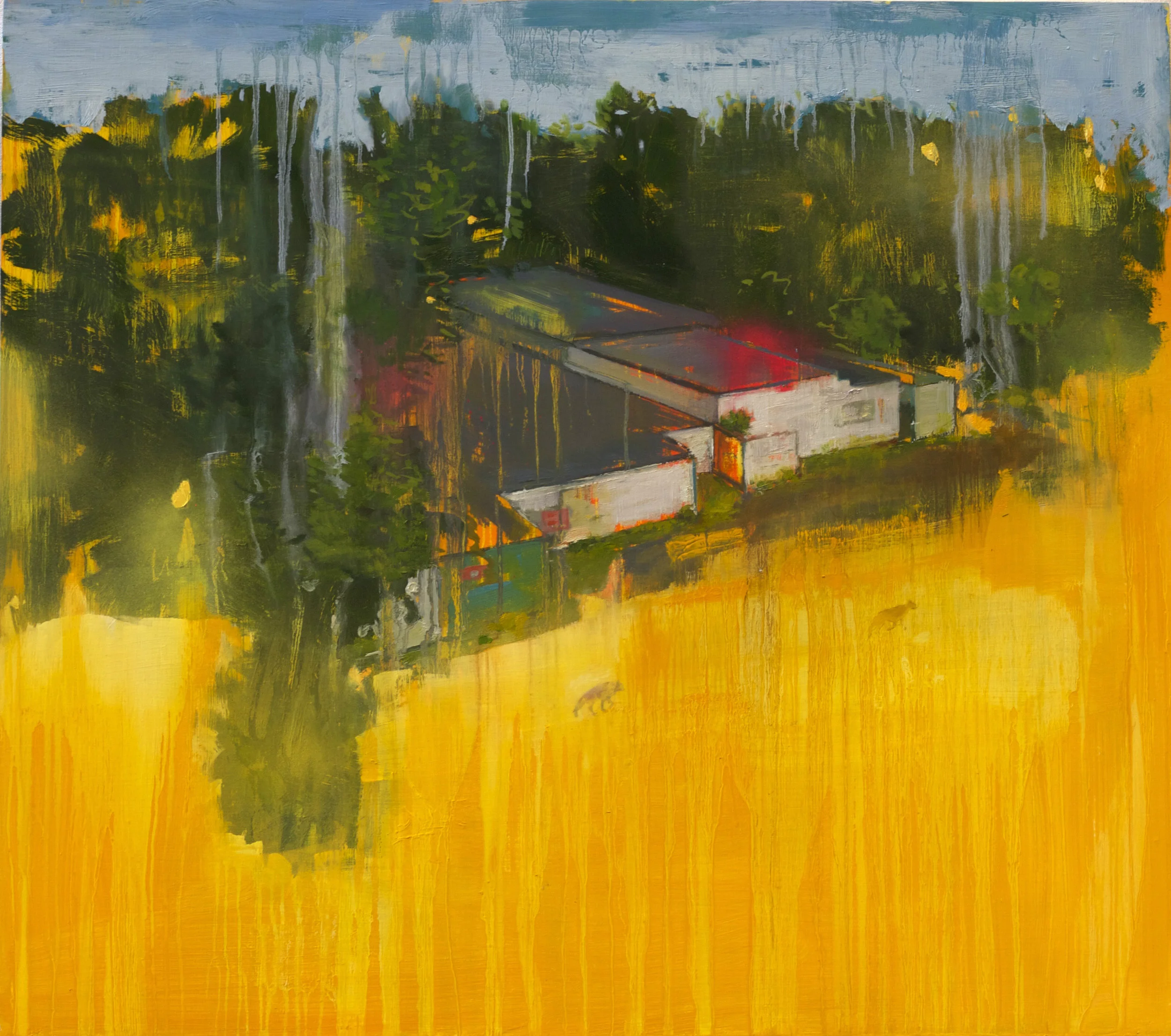 Compound, 2015, oil and spray paint on panel, 28” x 32”
