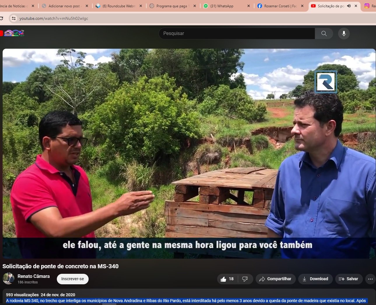 Após luta e persistência de Renato Câmara, ponte é construída na MS-340 ligando Ribas a Nova Andradina