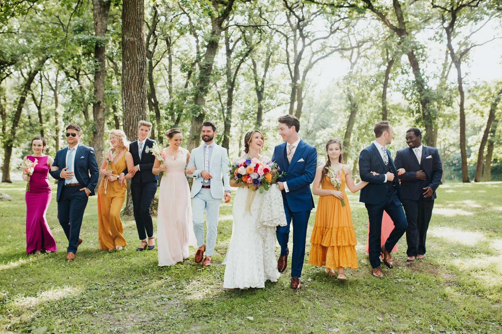 Colorful, DIY wedding at Gull Point State Park in Milford, IA
