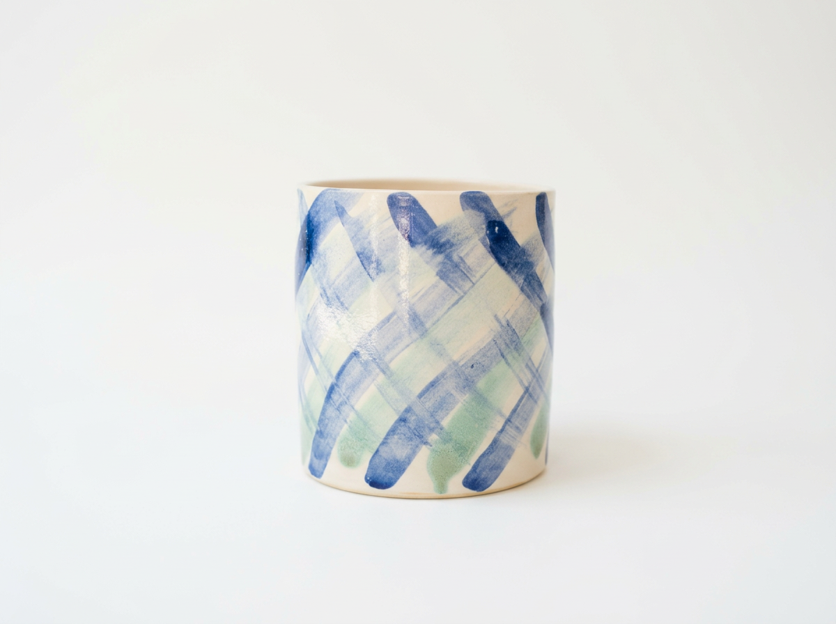 Gingham Utensil Vase in Green & Navy
