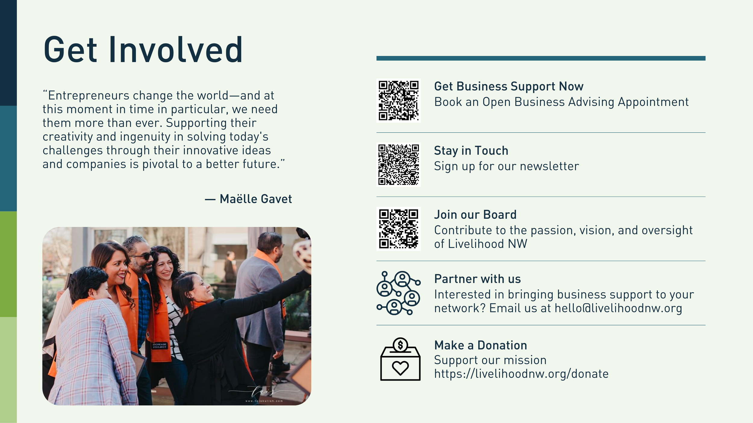   Open Business Advising  |  Newsletter Signup  |  Join Our Board  |  Partner With Us  |  Tais Photography  |  Make a Donation  