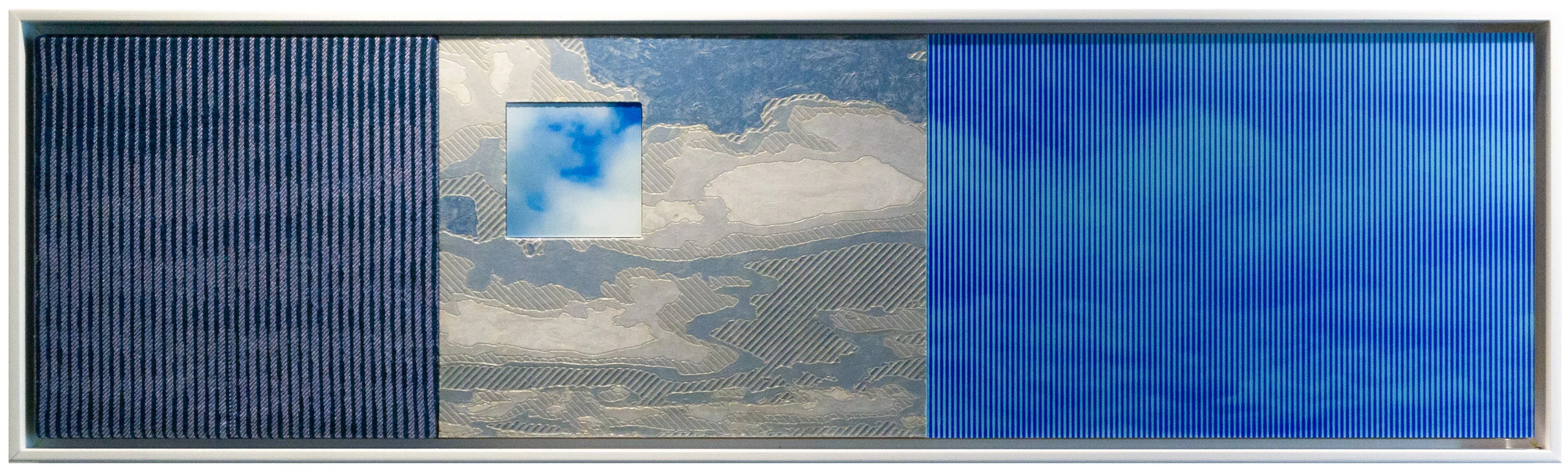 From Sky to Sky 44" x 12" Jacquard tapestry, painted wood relief and digital prints