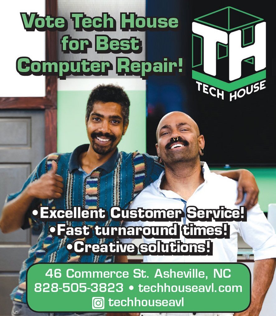 It&rsquo;s that time of the year folks. Vote Tech House for Best Computer Repair in WNC 2022! 🤓 Don&rsquo;t believe us? Check out our reviews on Google! 
&mdash;&mdash;&gt;&gt; Swipe to see our ratings 
Link to vote in the bio 😃
#mountainxpress #be