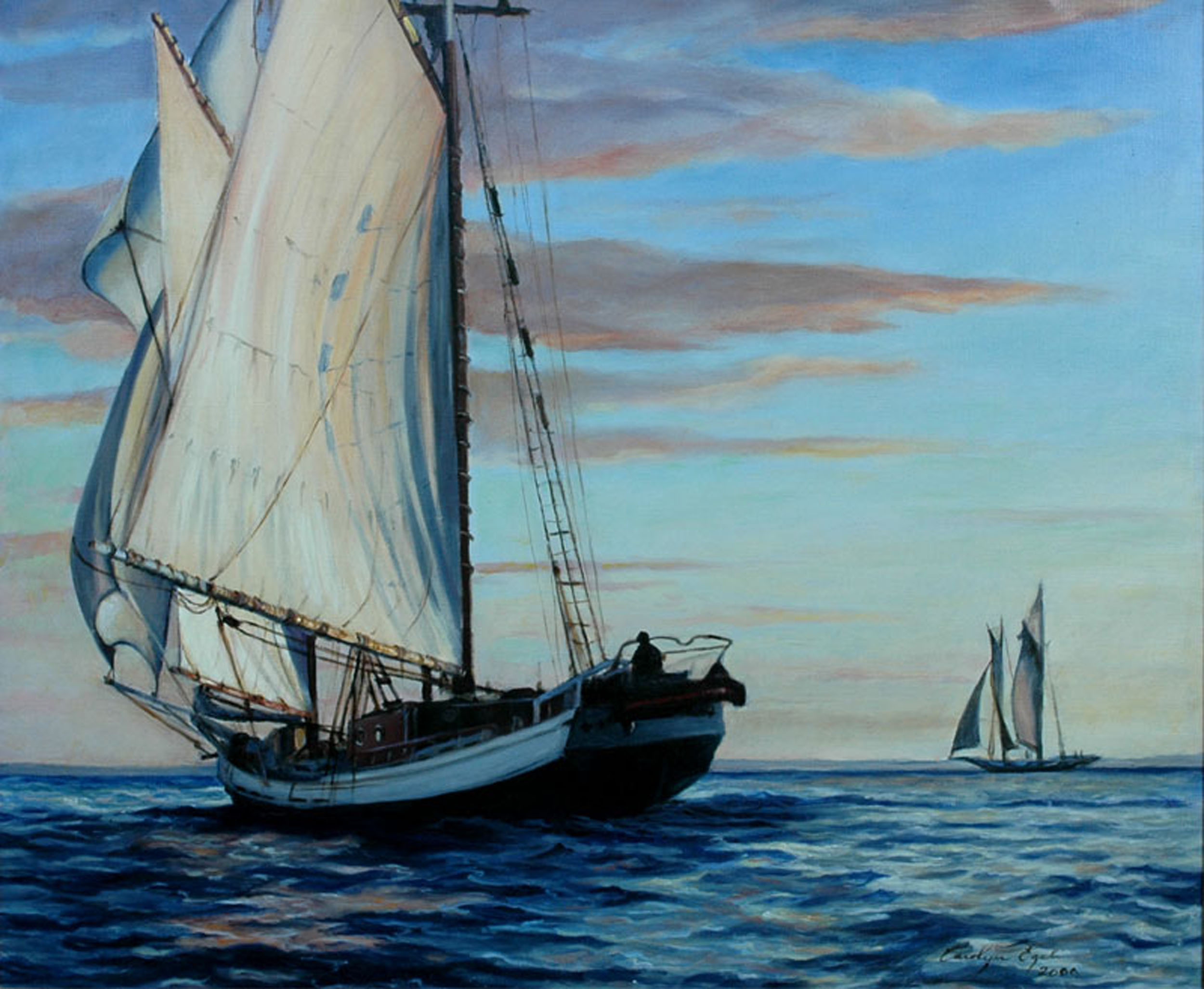 Schooner on the Chesapeake, Evening Sail, 30” x 36”, NFS