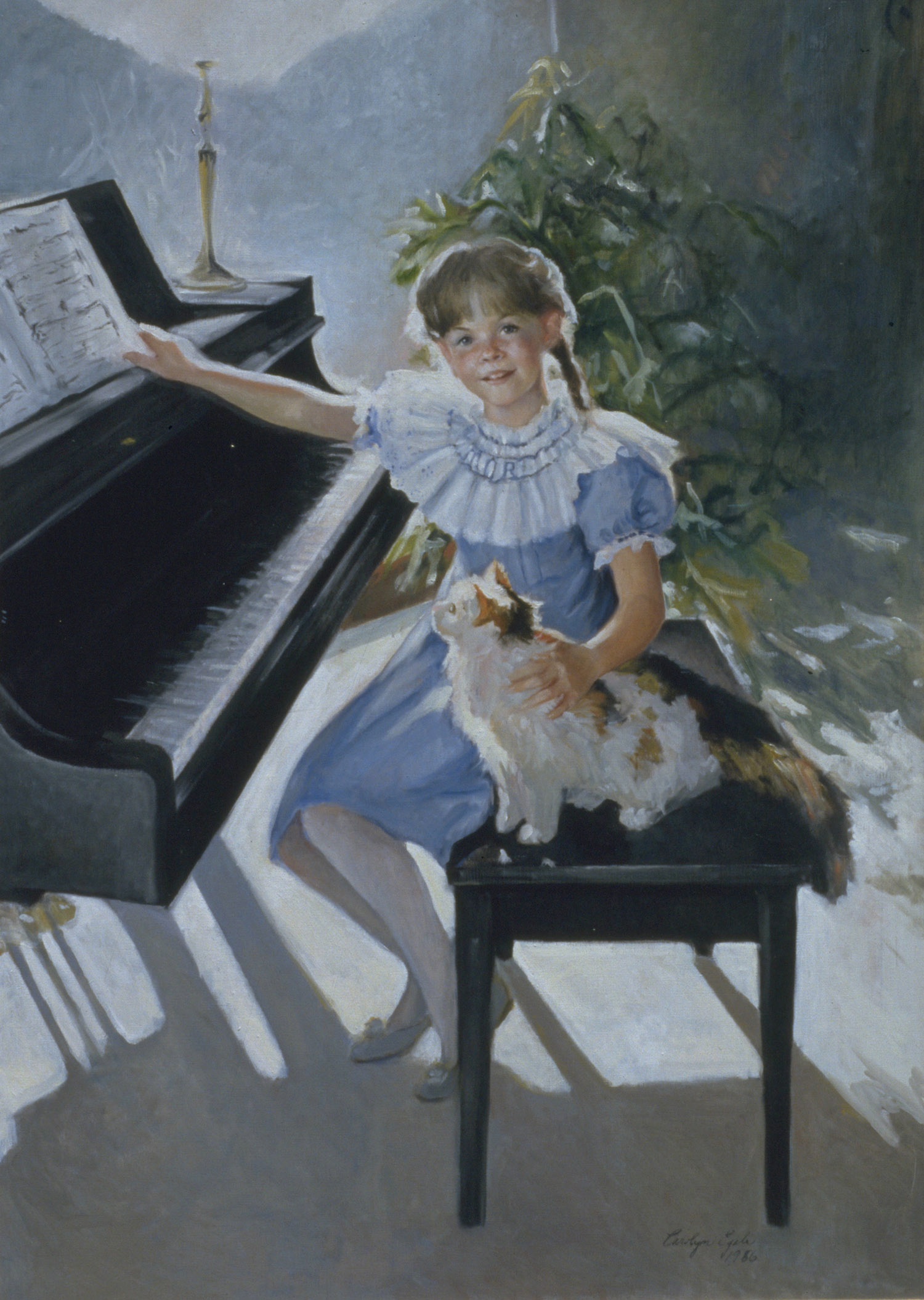 Little Girl and Her Calico Cat, 50" x 60". Commission.