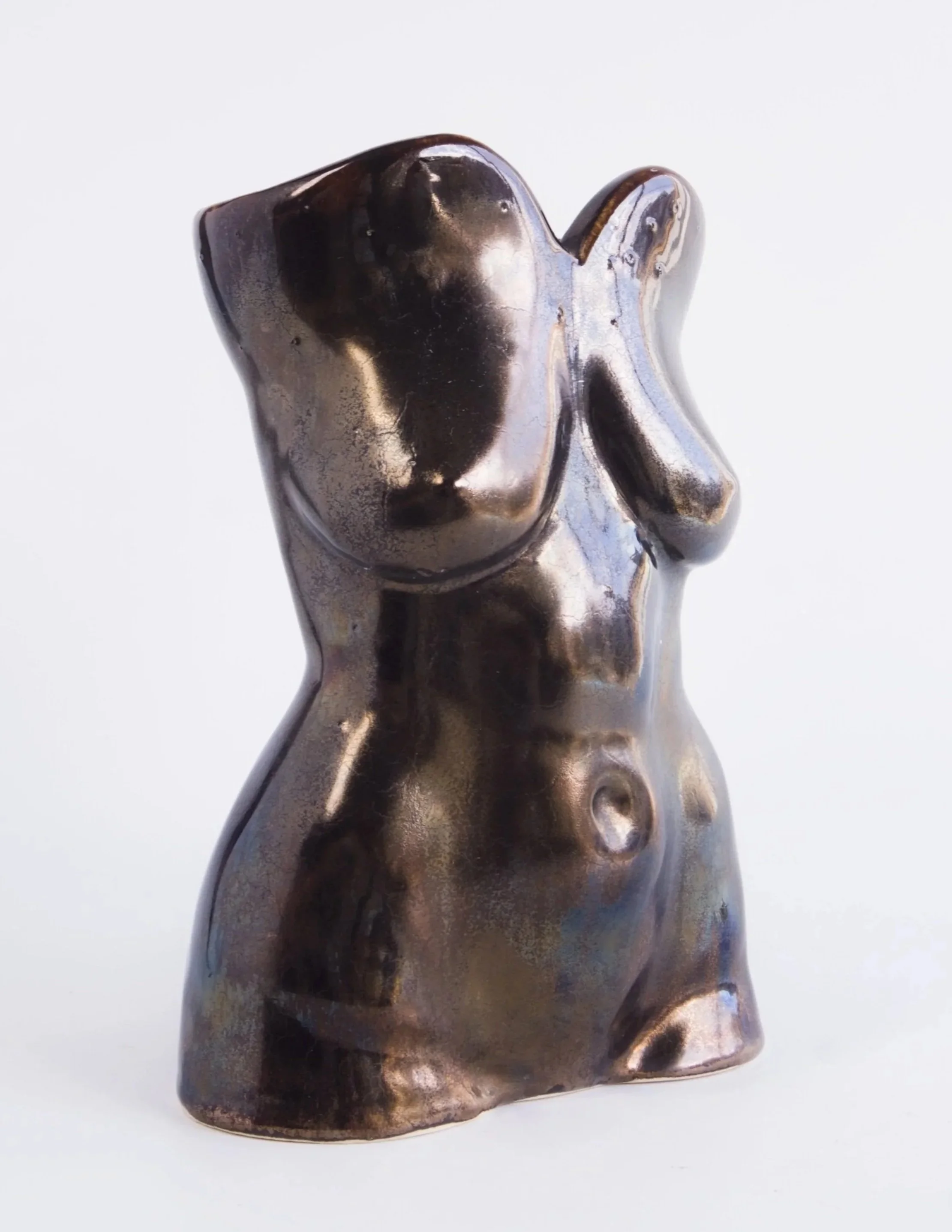 Ceramic figurative vessel, antique bronze glaze $270