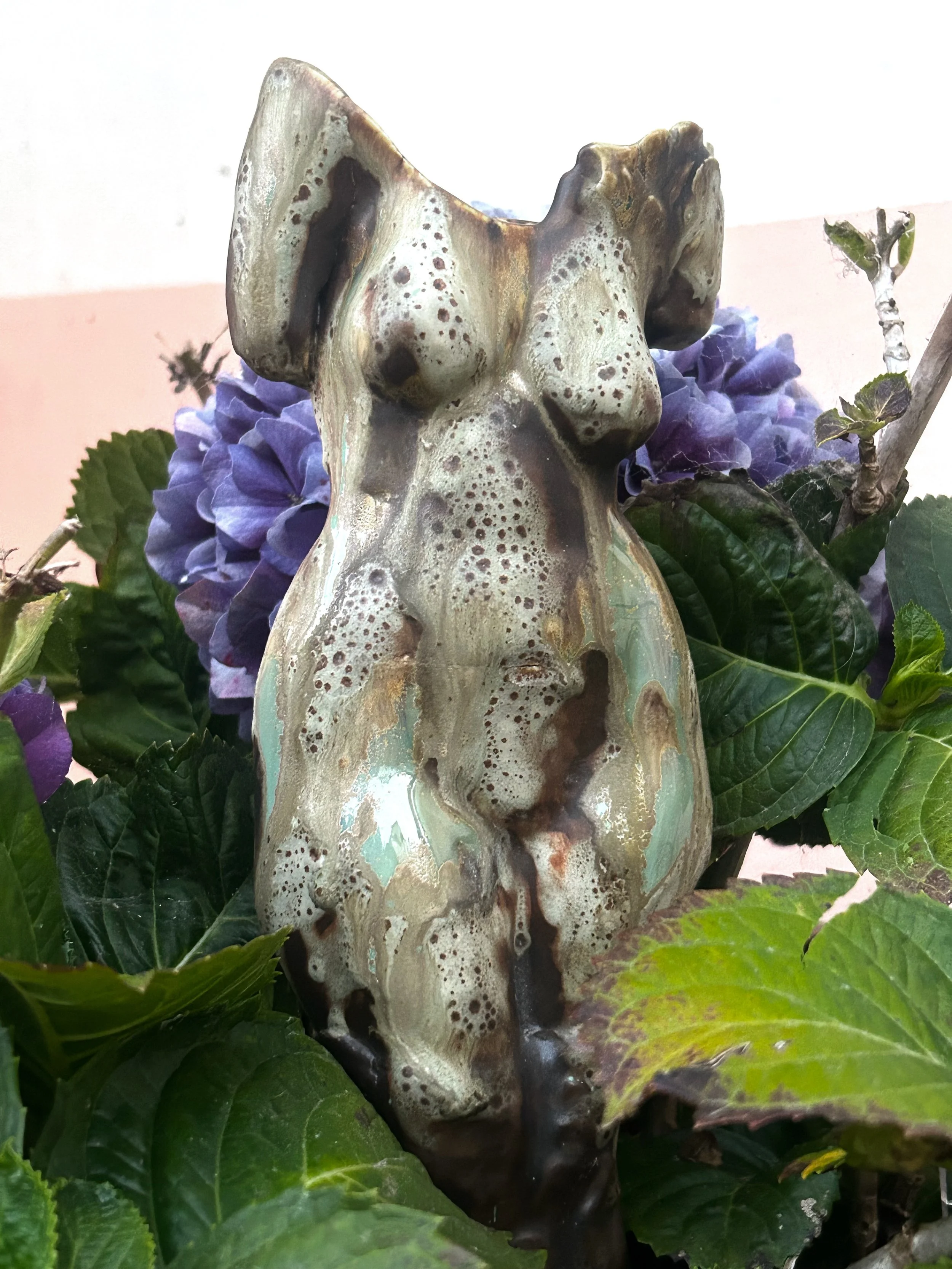 Ceramic figurative vessel, various glazes $350