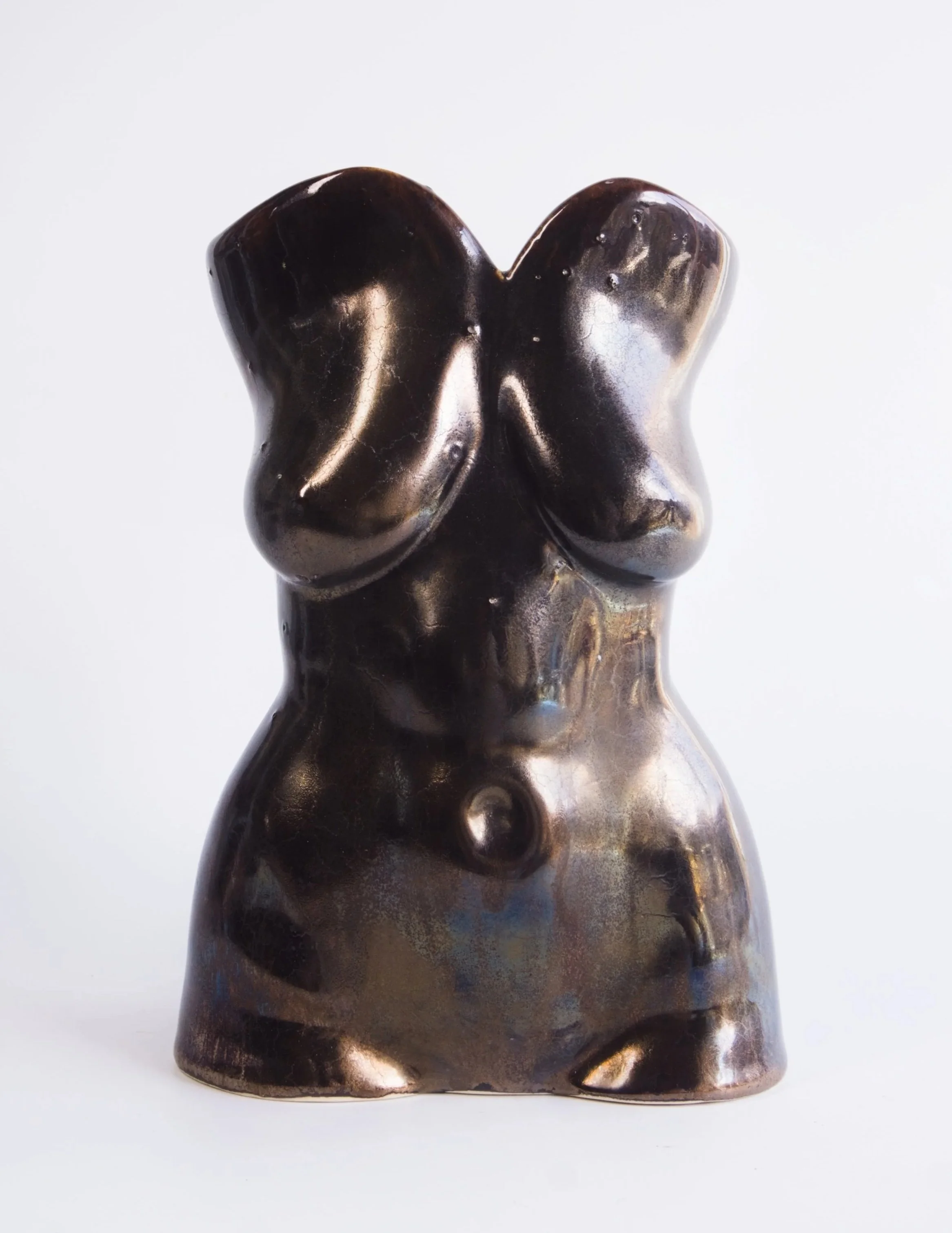 Ceramic figurative vessel, antique bronze glaze $270