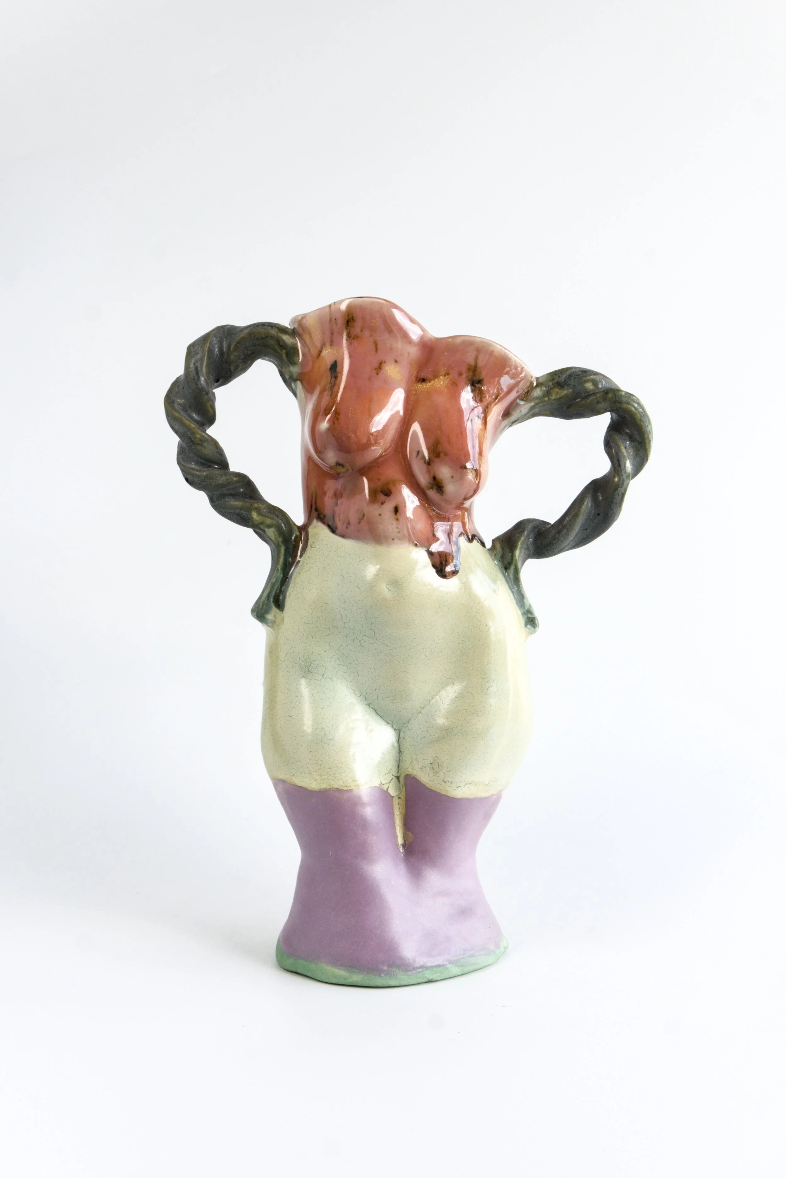 Ceramic figurative vessel, various glazes $335