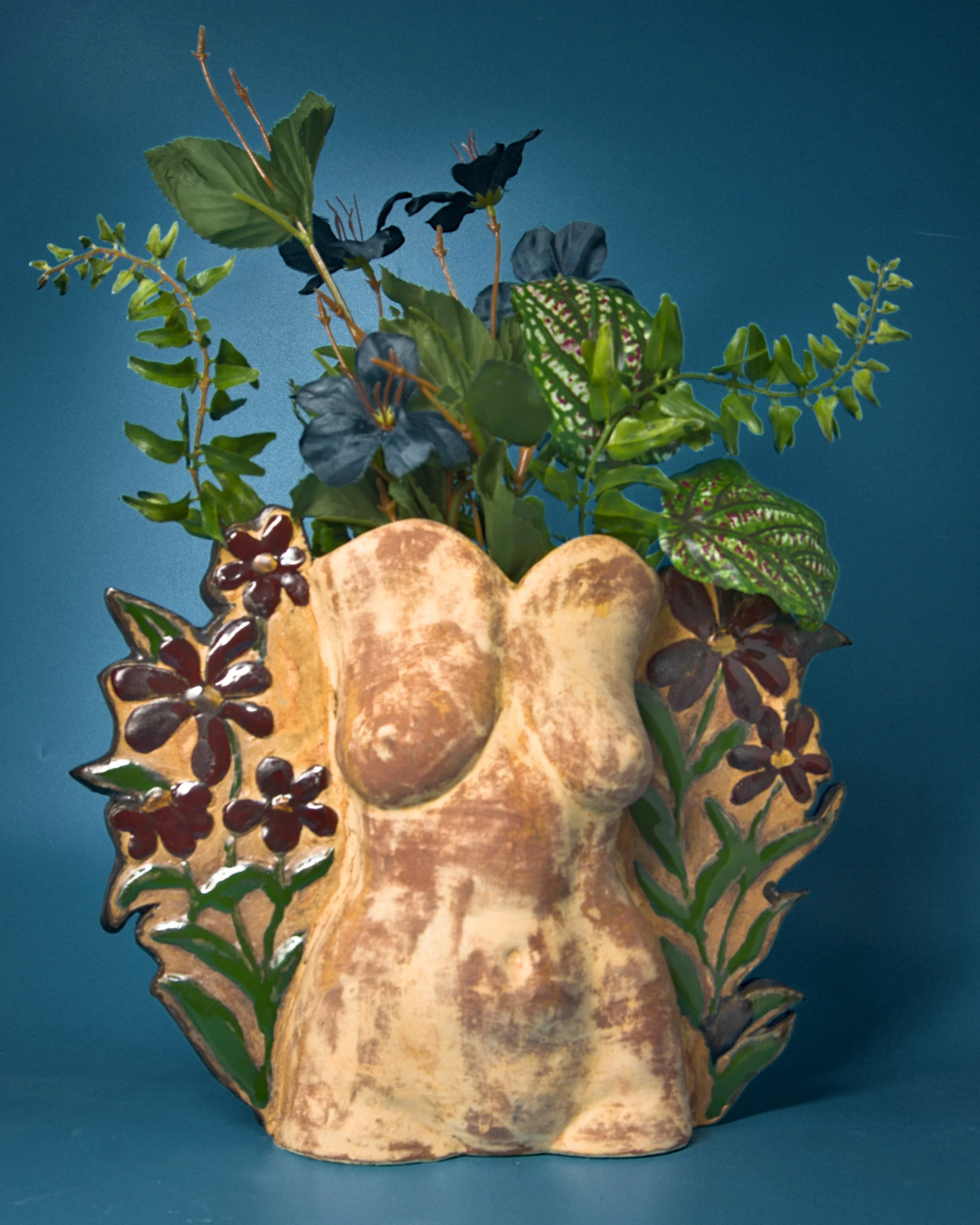 Ceramic figurative vessel, various glazes $525