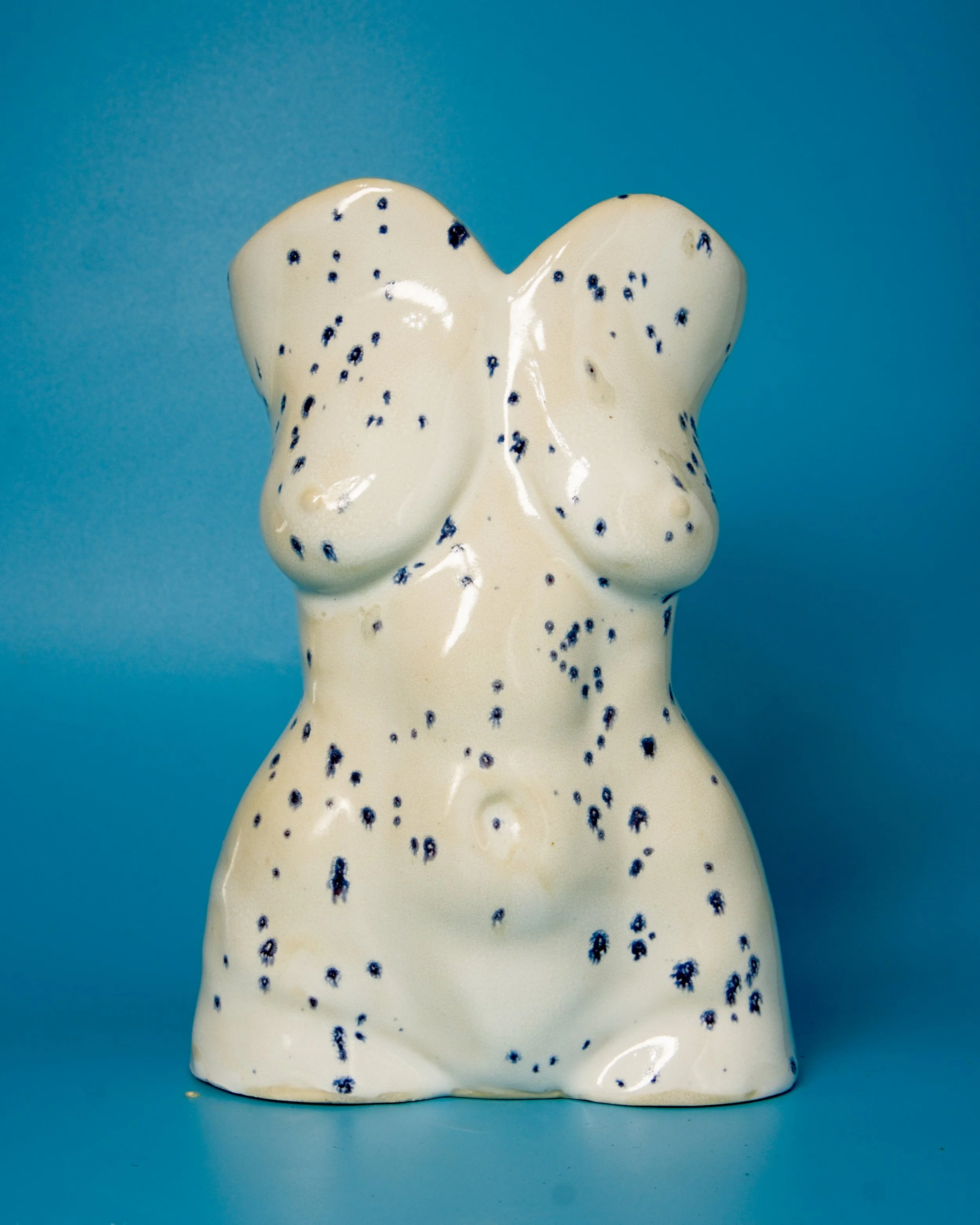 Ceramic figurative vessel, speckled glaze $270