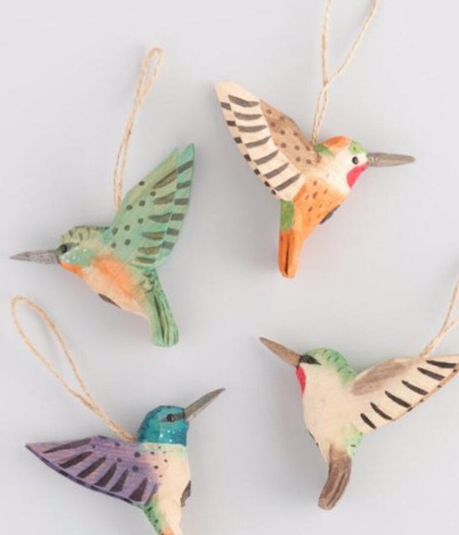 Carved Wood Hummingbirds, set of 4 - $36.