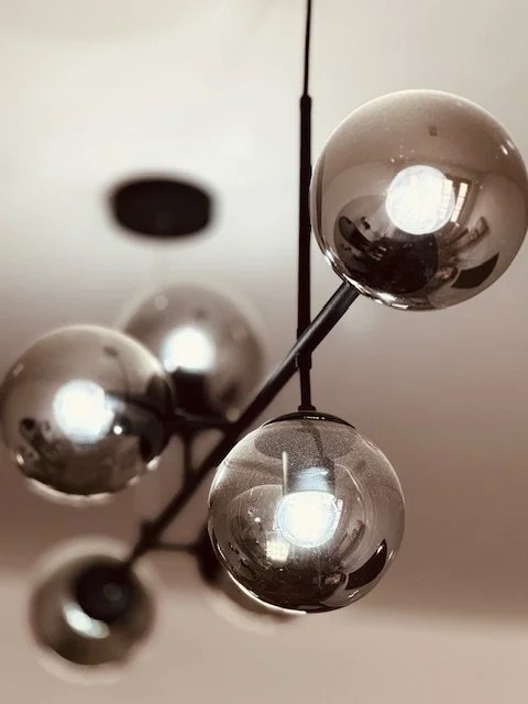 MCM Ceiling Light with Smokey Globes