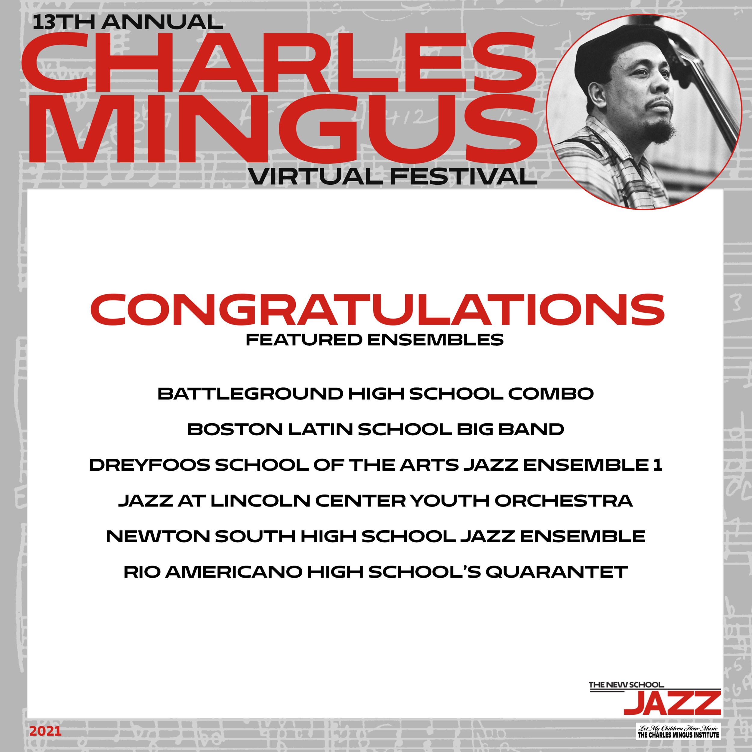Congratulations to everyone who participated in the 13th Annual Charles Mingus Virtual Festival! 
