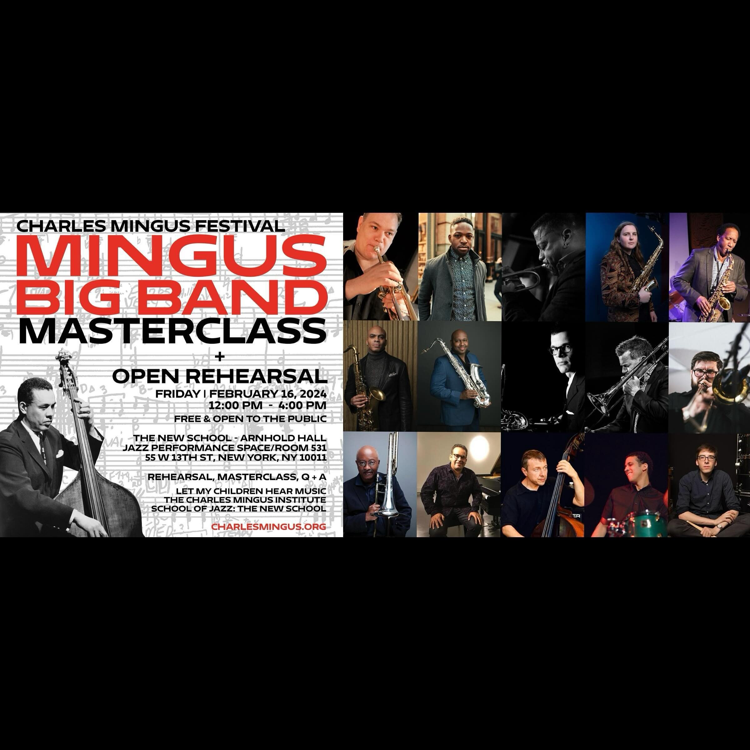 Happening now!

Mingus Big Band Open Rehearsal at @newschooljazz 

Livestream at charlesmingus.org