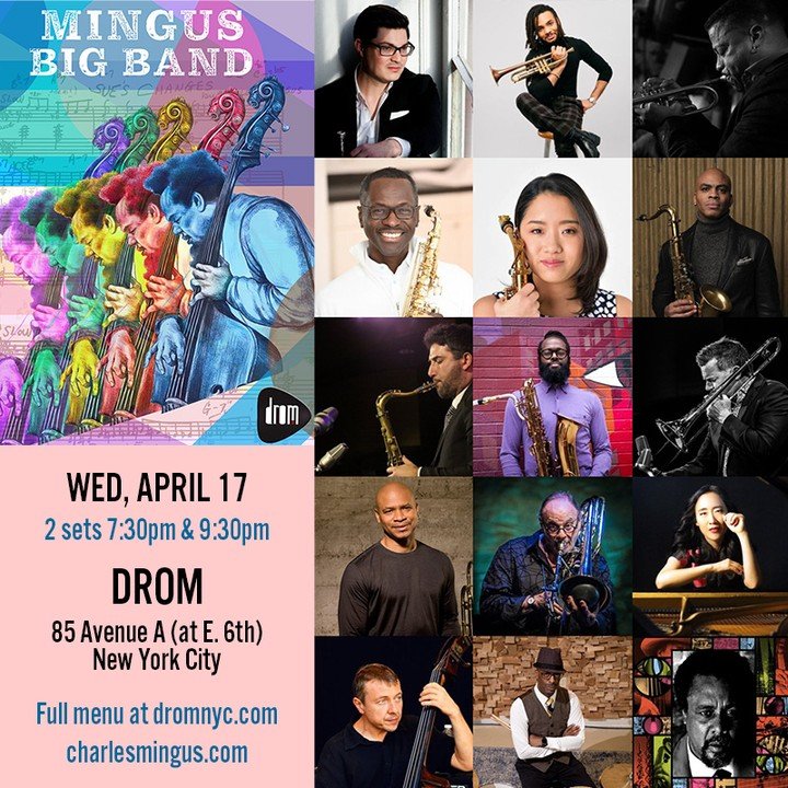 WEDNESDAY - APRIL 17
MBB at @dromnyc
Two sets - 7:30 &amp; 9:30pm
TRUMPETS Tatum Greenblatt, Anthony Hervey, Philip Harper
SAXOPHONES Mark Gross, Erena Terakubo, Wayne Escoffery, Sam Dillon, Jason Marshall
TROMBONES Joe Fiedler, Robin Eubanks, Dave T