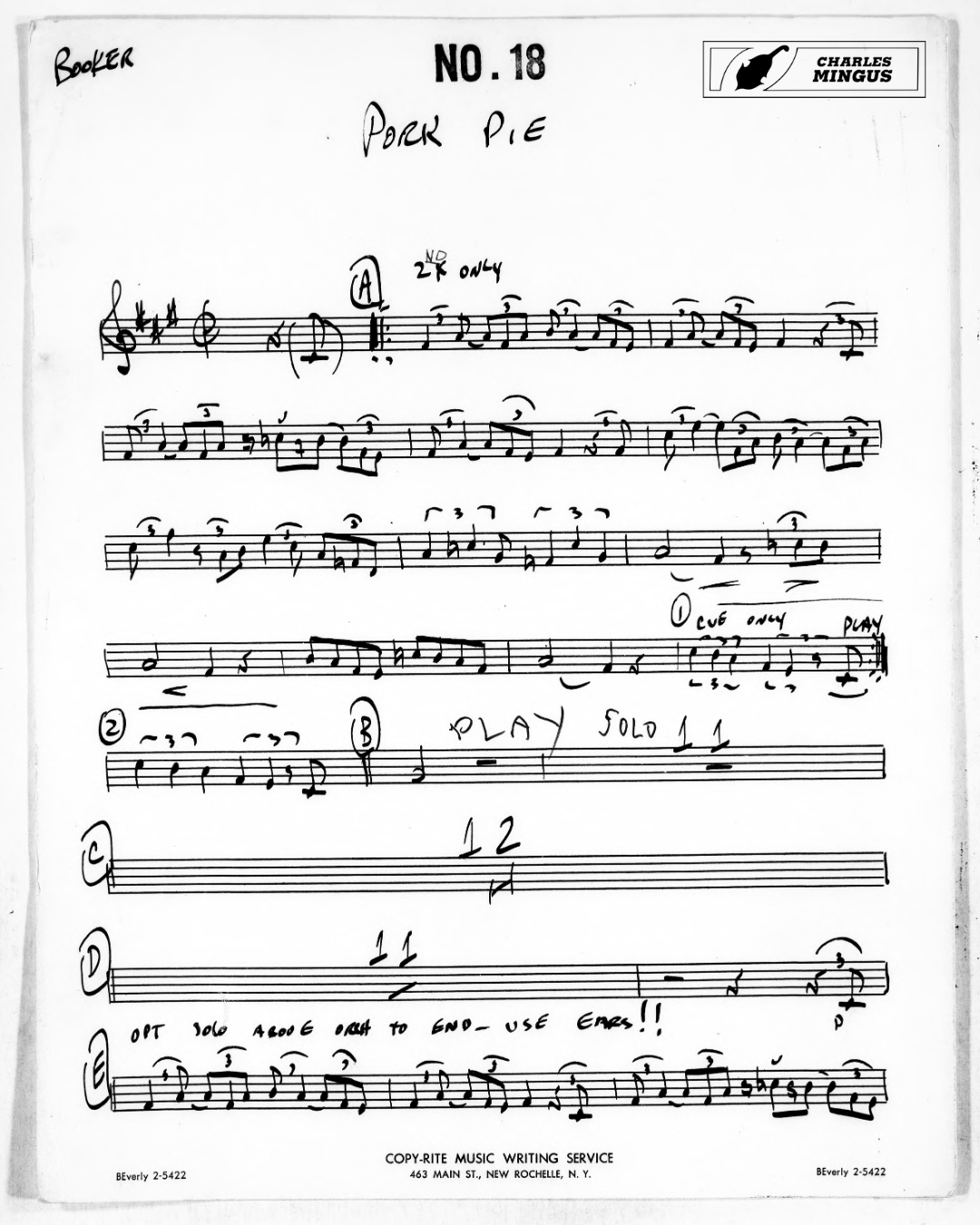 5 pg 1 booker ervin tenor sax part bob hammer goodbye pork pie hat theme for lester young.png