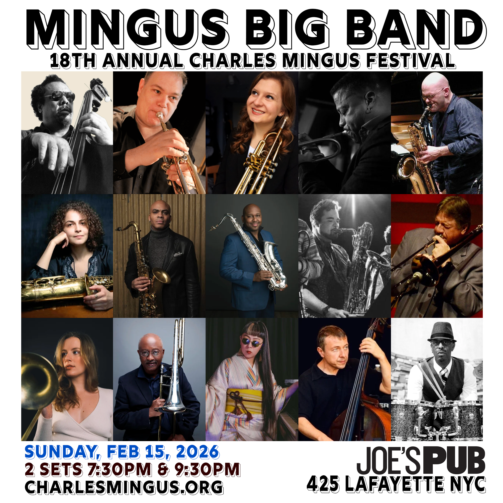 Mingus Fest! Mingus Big Band at Joe's Pub-Sun, Feb 15-2 sets!