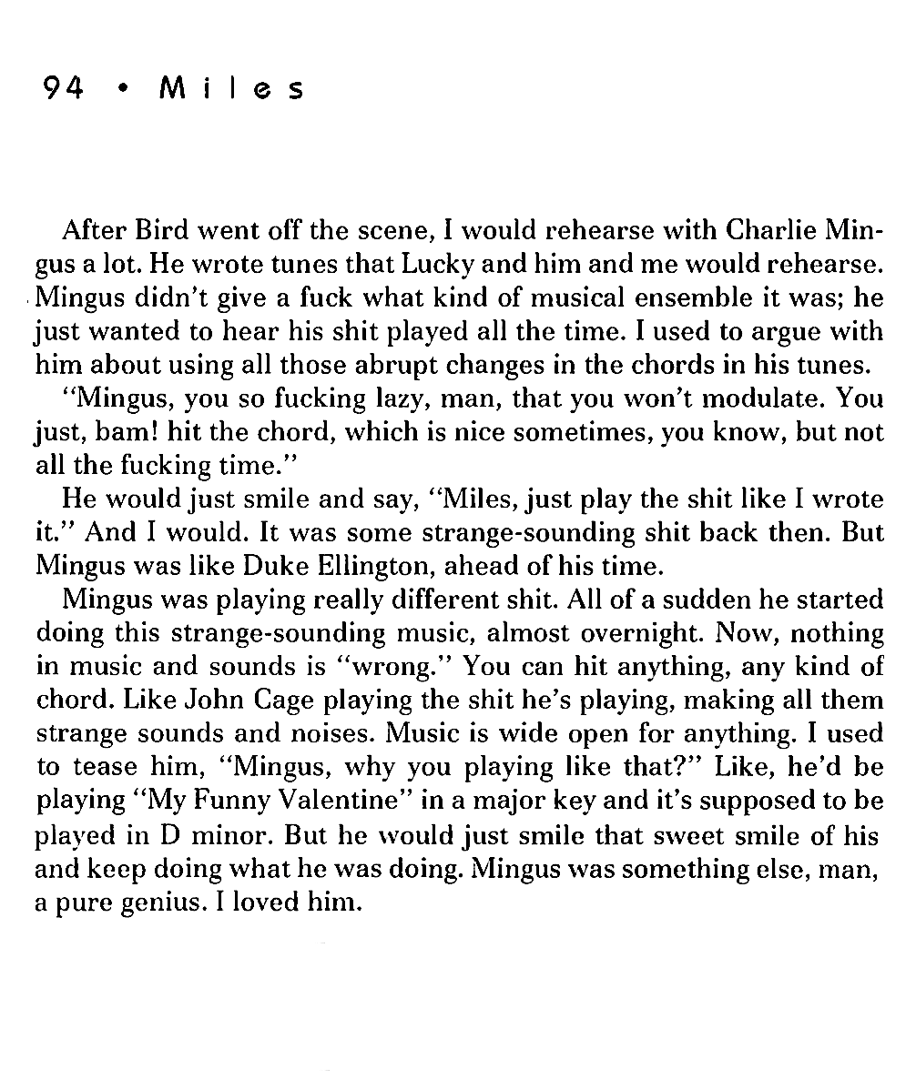 miles davis autobiography pg 94 excerpt about Mingus.png