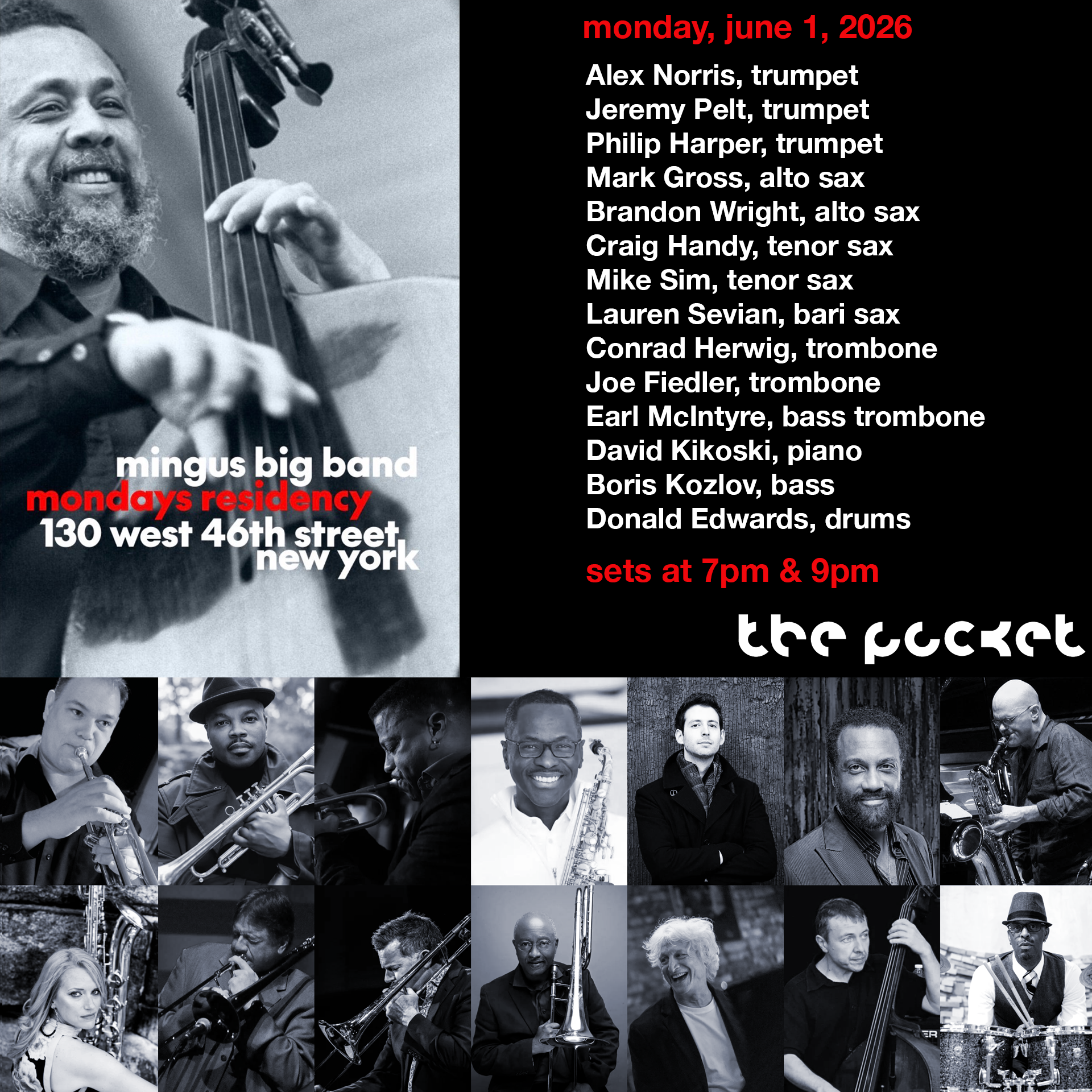Mingus Big Band at The Pocket Jazz Club-New Mingus Mondays residency! 