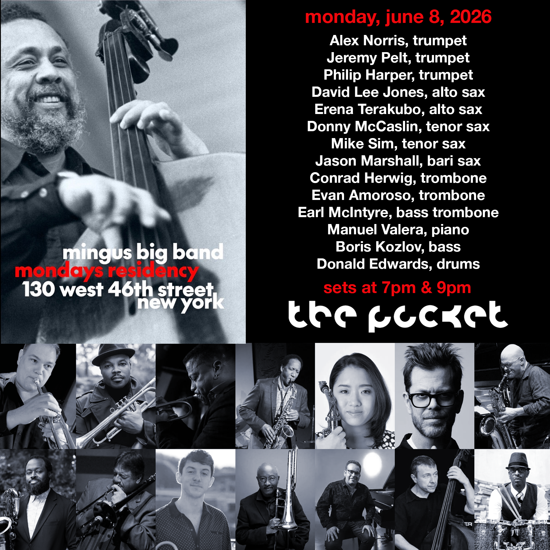 Mingus Big Band at The Pocket Jazz Club-New Mingus Mondays residency! 