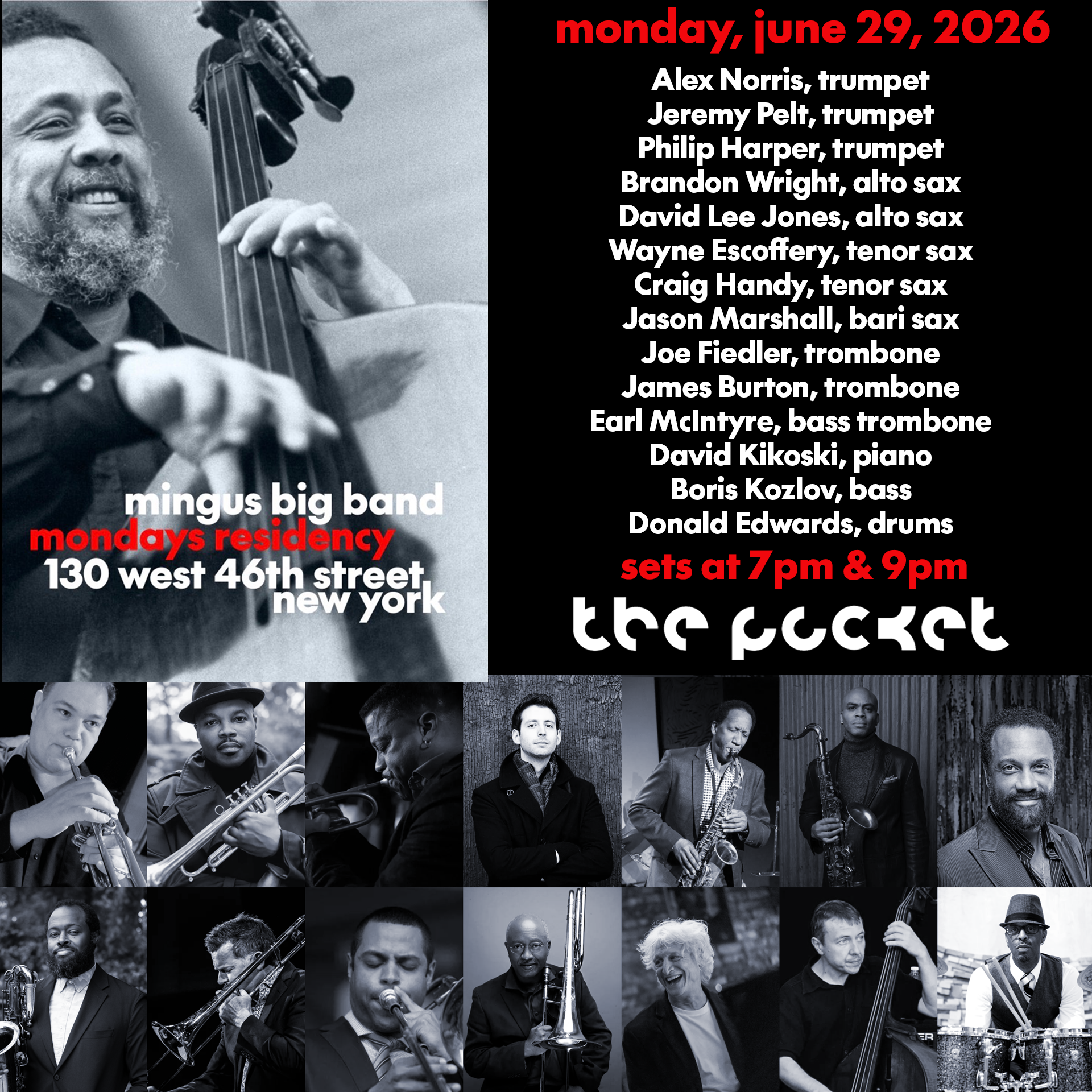 Mingus Big Band at The Pocket Jazz Club-New Mingus Mondays residency! 