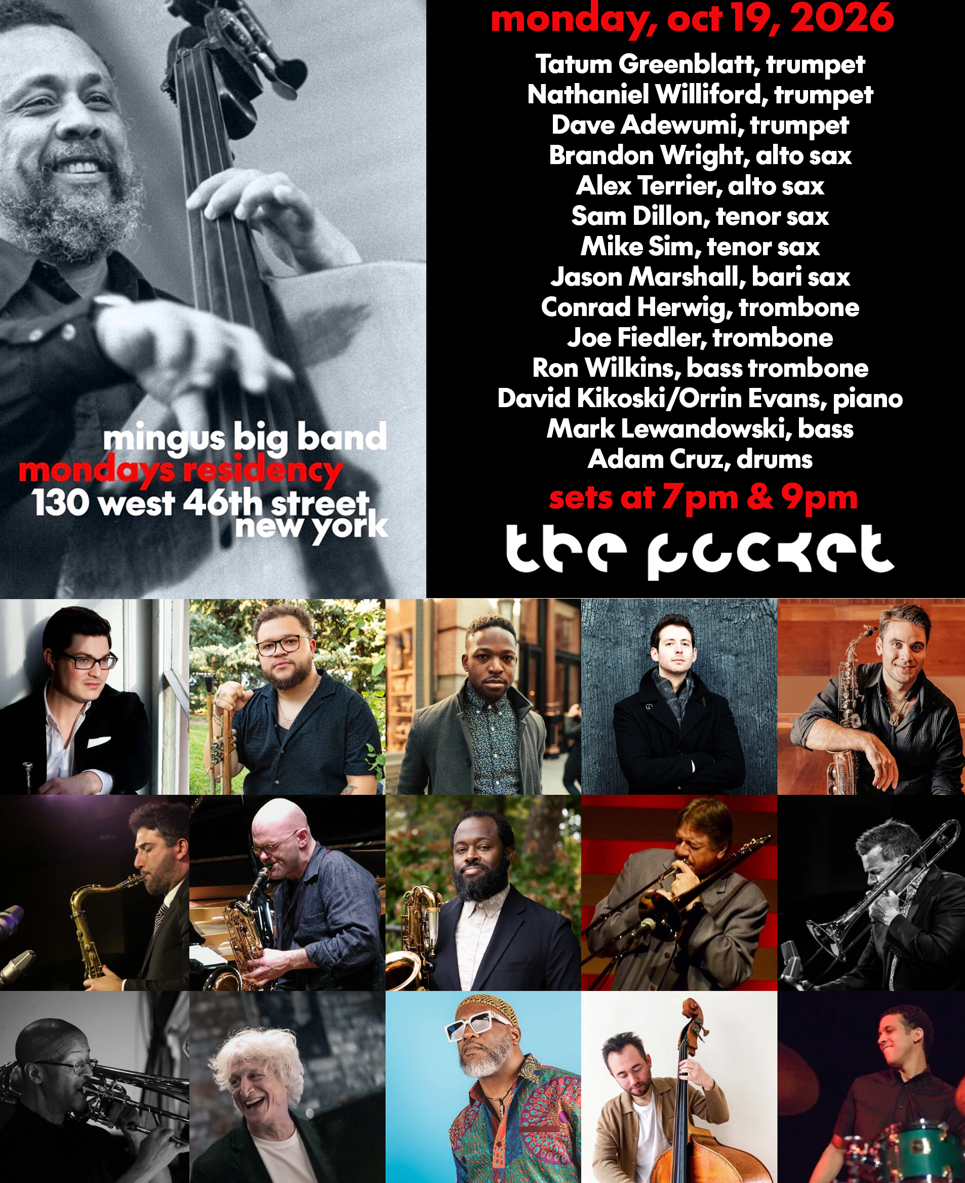 Mingus Big Band Oct 19 at The Pocket Jazz Club