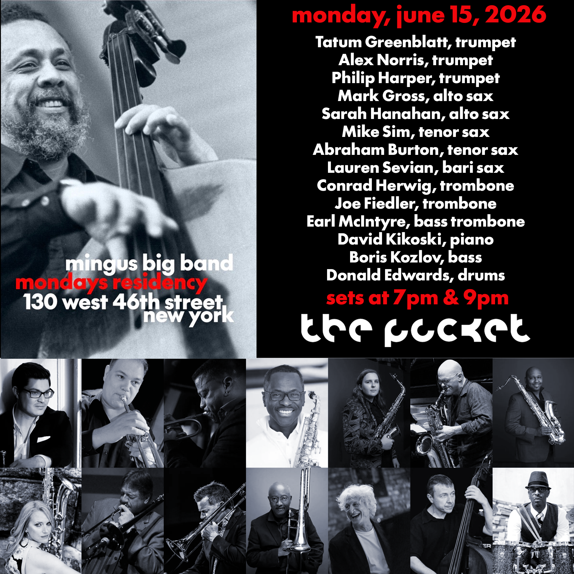 Mingus Big Band June 15 at The Pocket Jazz Club