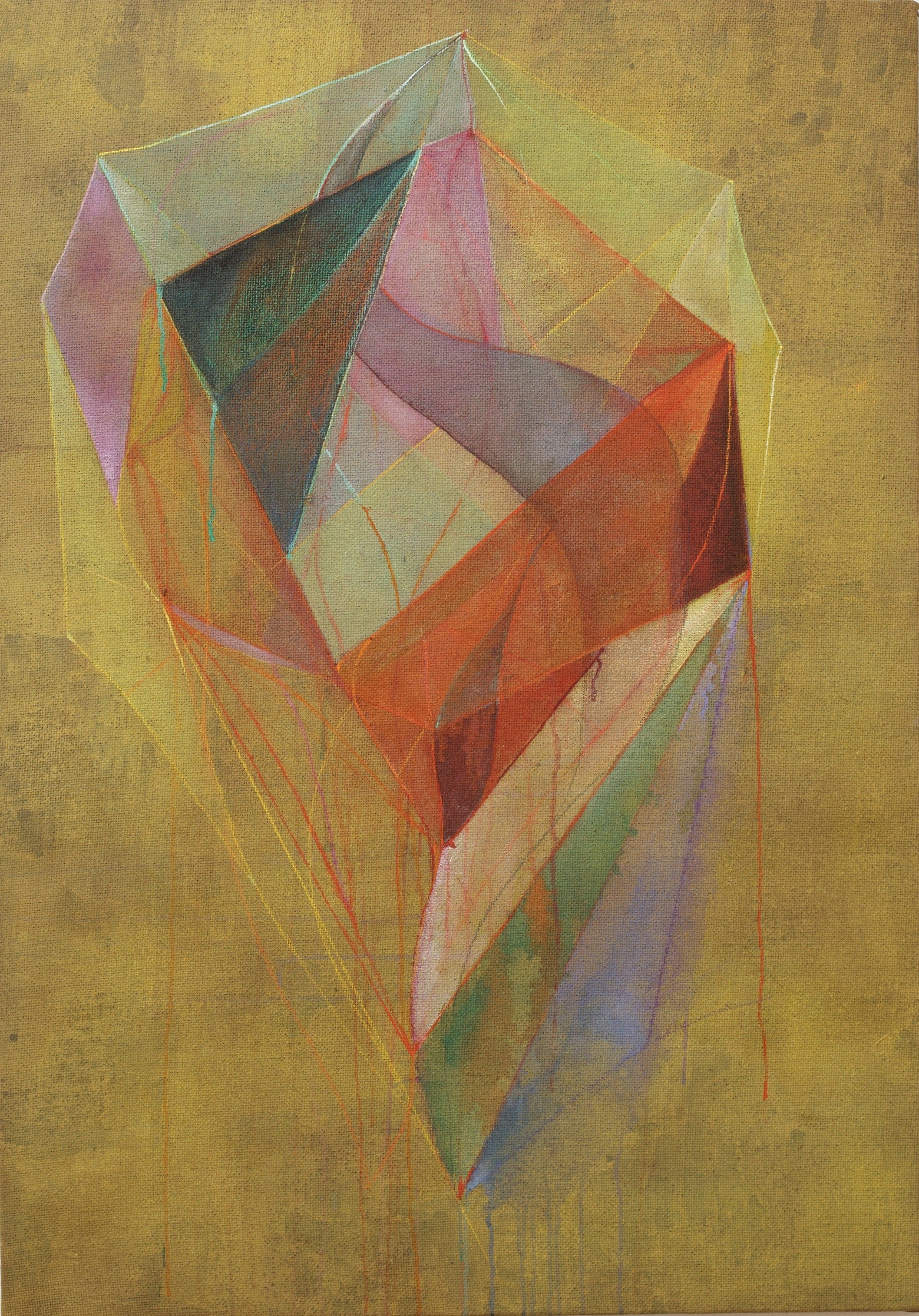  Impresa Dei veli, 2023, 54”x38”. acryllics, watercolors, crayons, soft pastels, on natural jute 