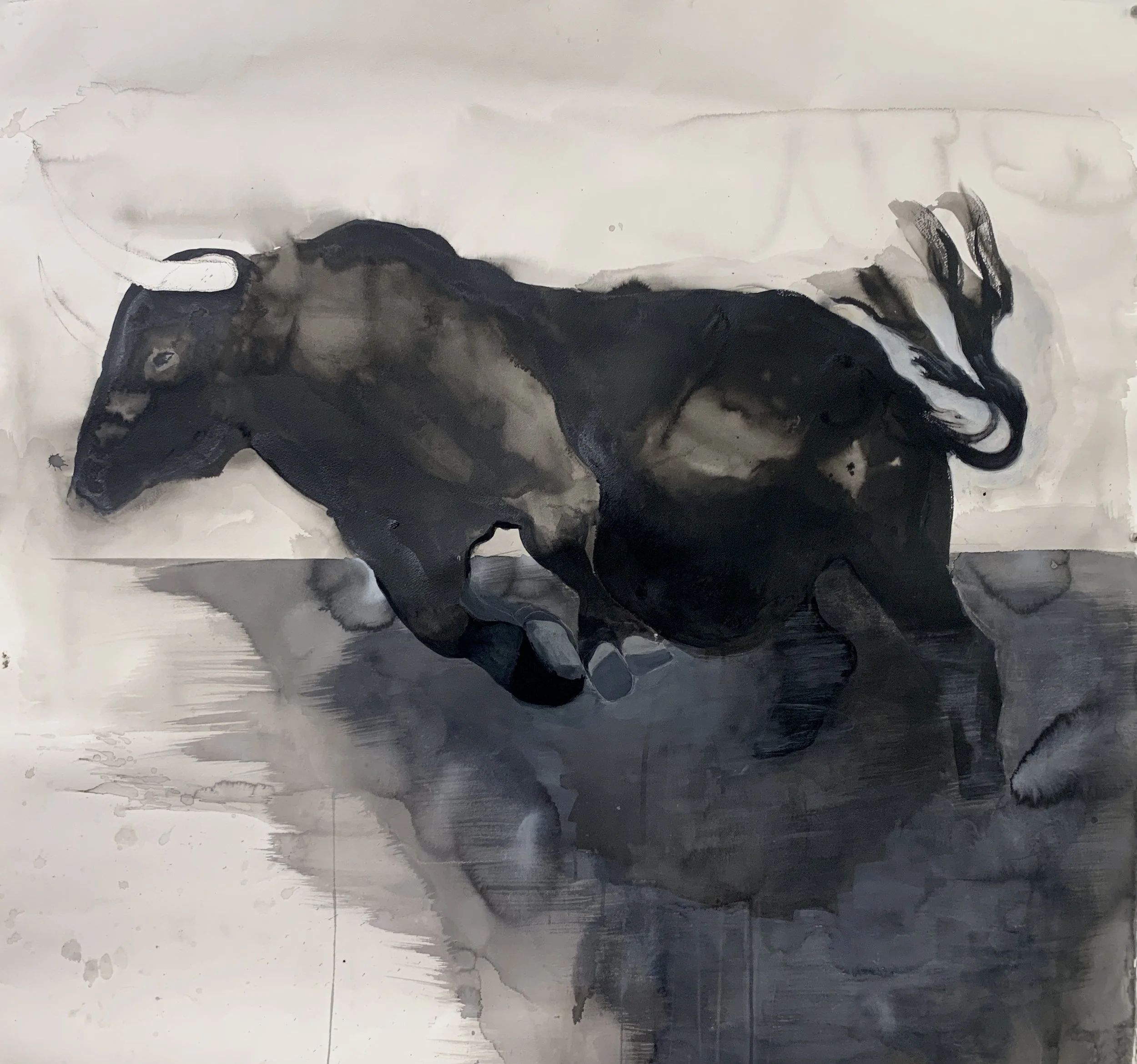 Fury , Ink and acrylics on Arches watercolor paper, 49”x51”1/2 2020-25,