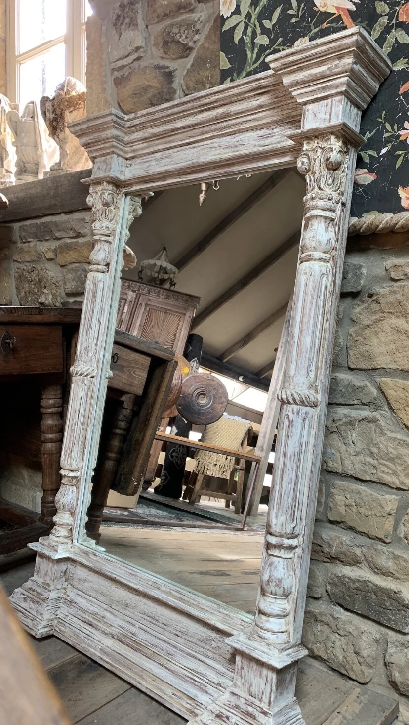 ML2023 Solid timber hand carved French style mirror with distressed paint finish $795 Sold
