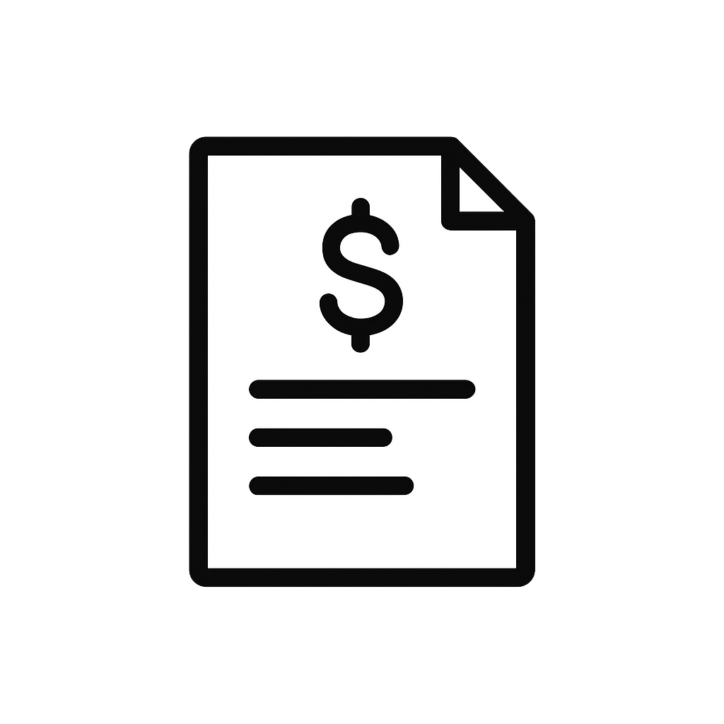 Icon of a paper document with a dollar sign and lines indicating text.